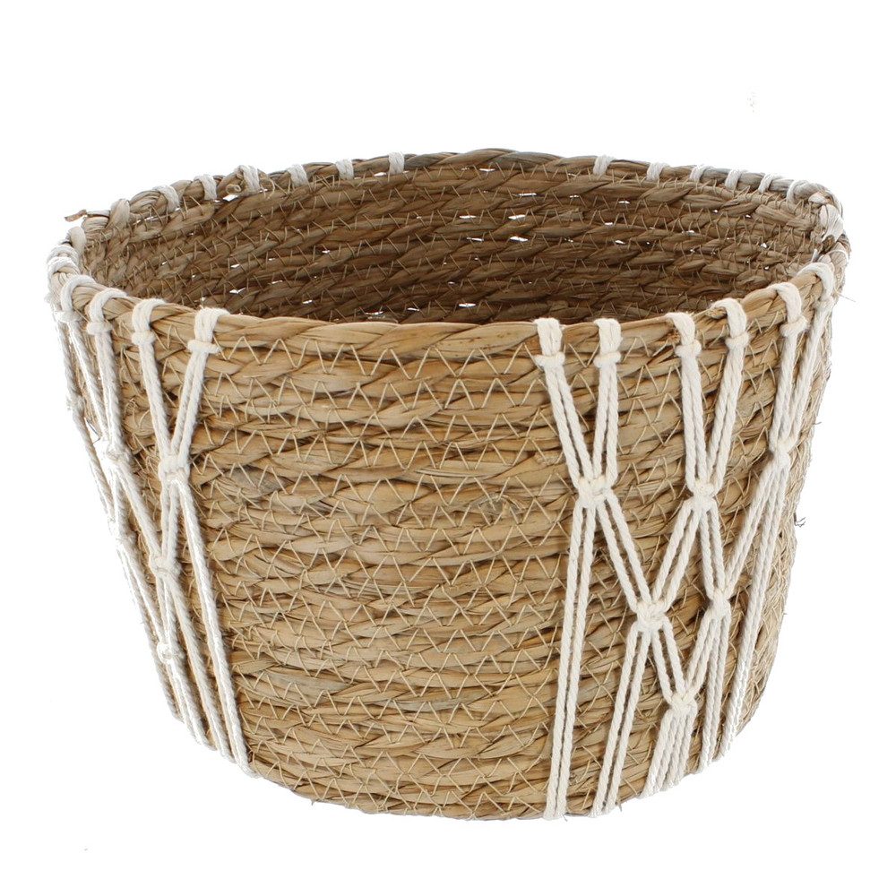 MICA Dekokorb Korb mit Makramee-Verzierung - aus Naturgras - ca. 24 x 17 cm