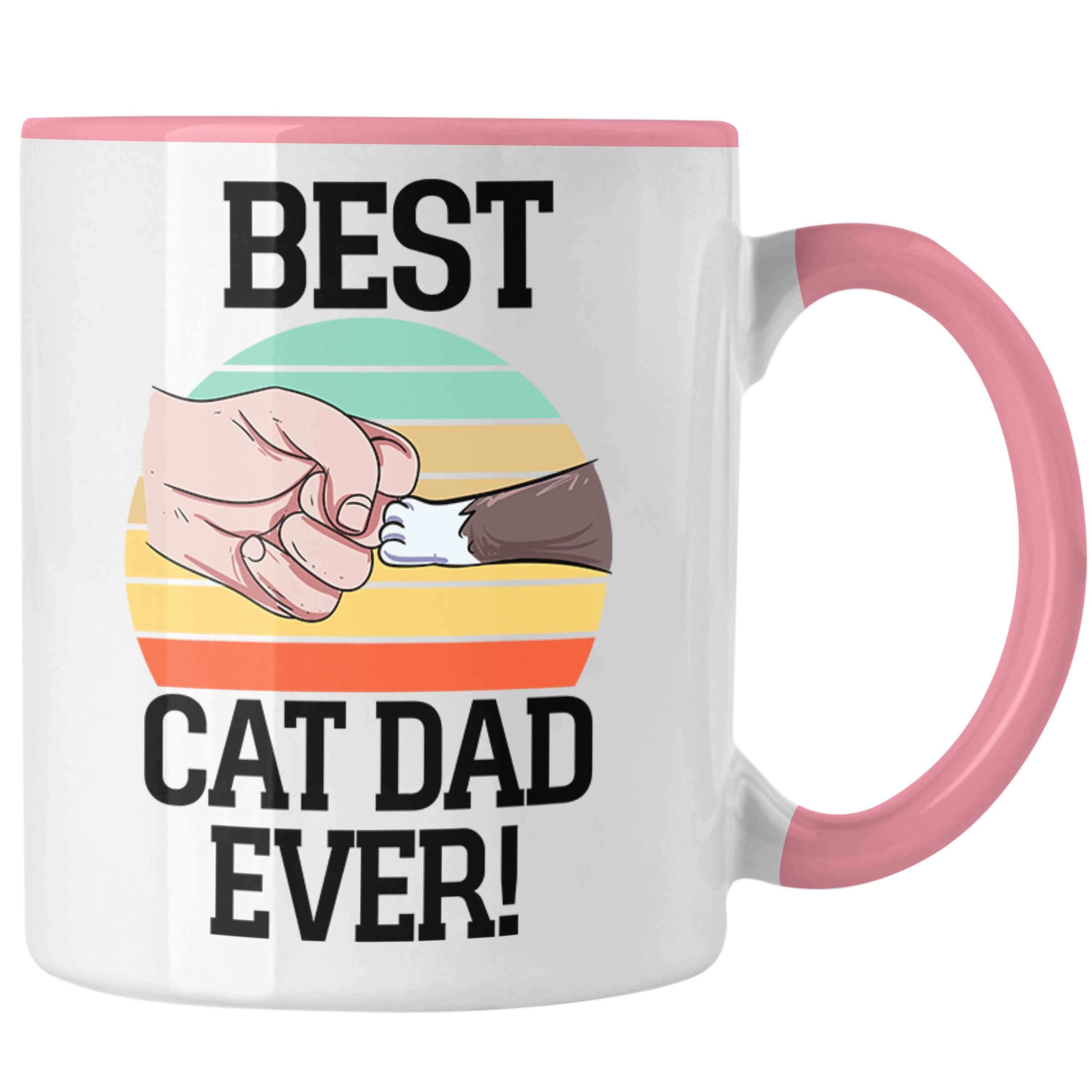 Trendation Tasse Rosa Katzenmotiv Best Ever Tasse Geschenkidee Dad Cat für Katzen-Papa