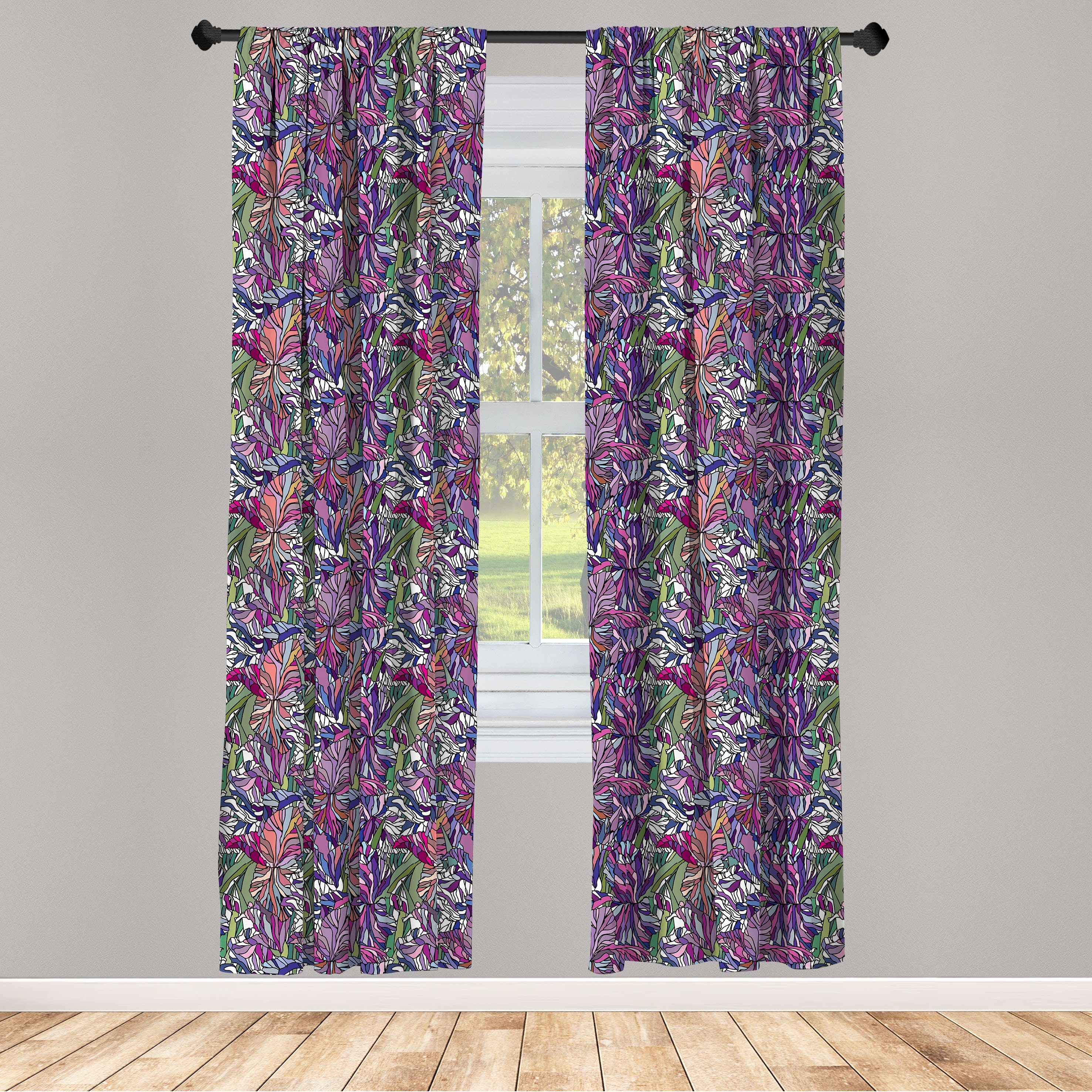 Gardine Vorhang für Wohnzimmer Schlafzimmer Dekor, Abakuhaus, Microfaser, Blumen Tropischen Dschungel Bouquet