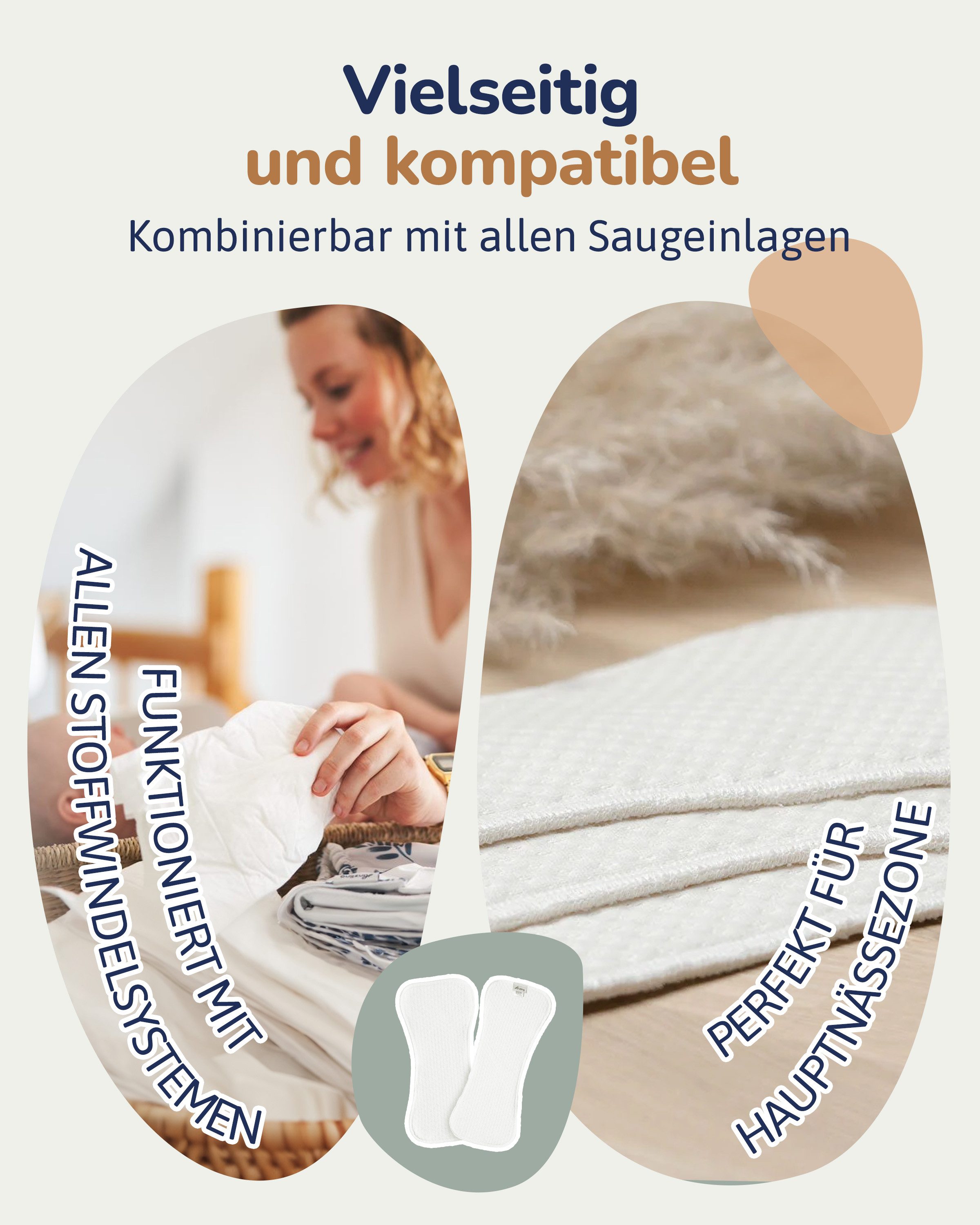 Hinzling Stoffwindeln Booster – 3-lagiger Saugkraftverstärker für Stoffwindeln – Waschbare