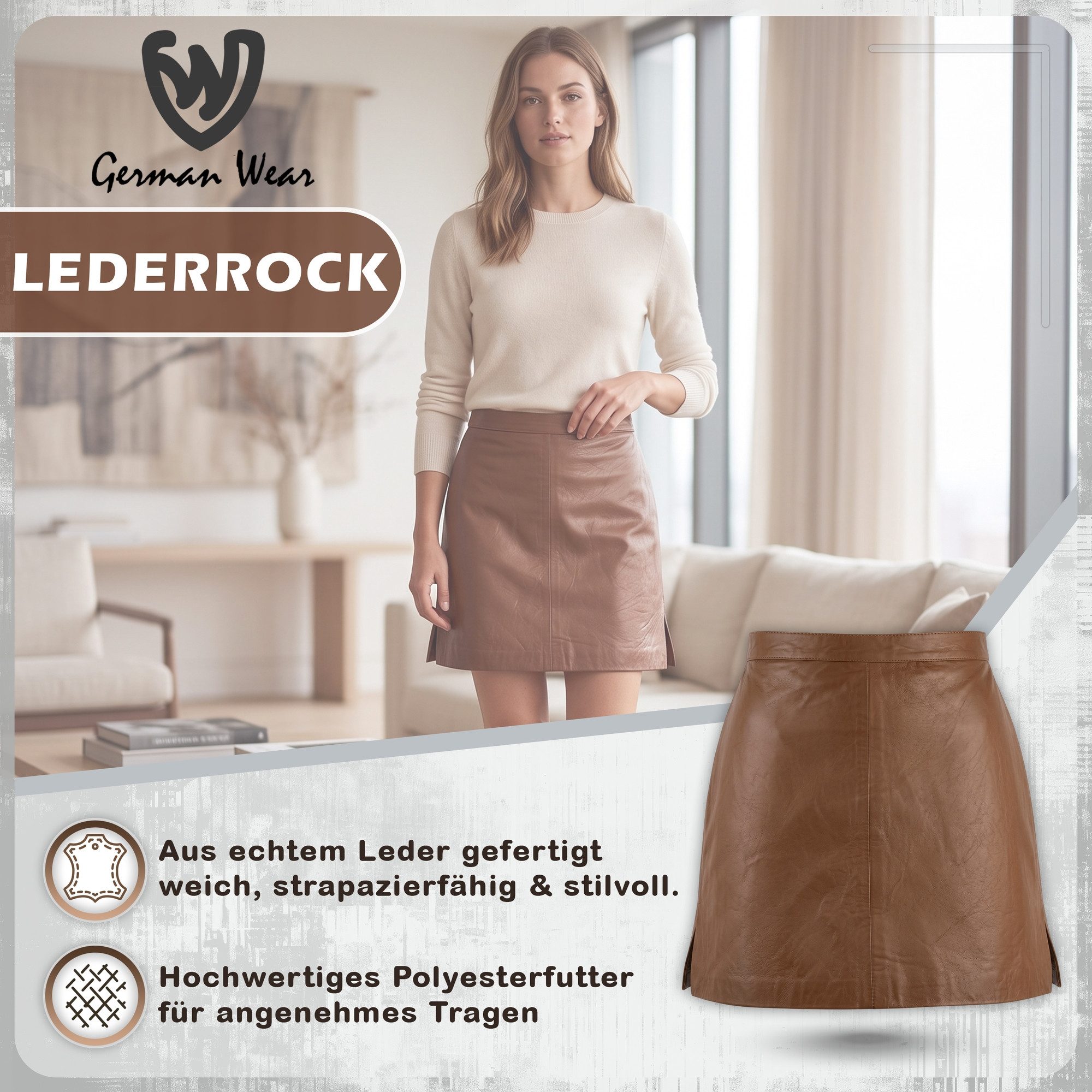 German Wear Lederrock Trend451R Mini Mini Lederrock echtes Leder schwarz – Bild 2 von 5