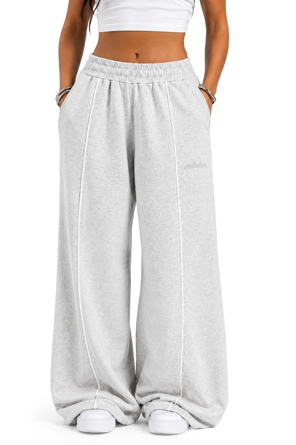 Smilodox Jogginghose Veyt Damen, Sweatpants aus Baumwolle, Sporthose Loose Fit Wide Leg, Verstellbarer Tunnelzug, Langer Schnitt, für Sport & Alltag
