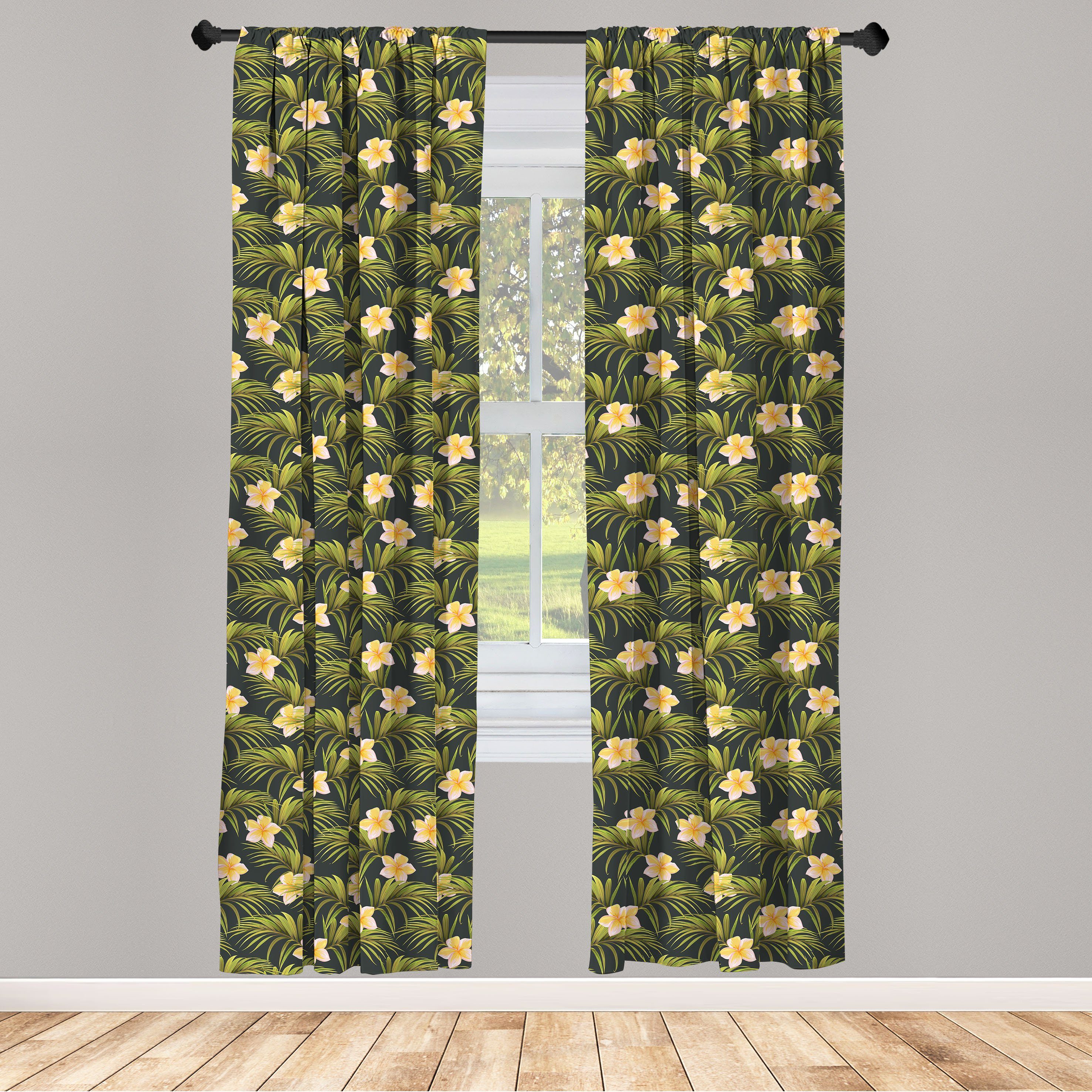Gardine Vorhang für Wohnzimmer Schlafzimmer Dekor, Abakuhaus, Microfaser, Blumen Palmblätter Summer Flowers