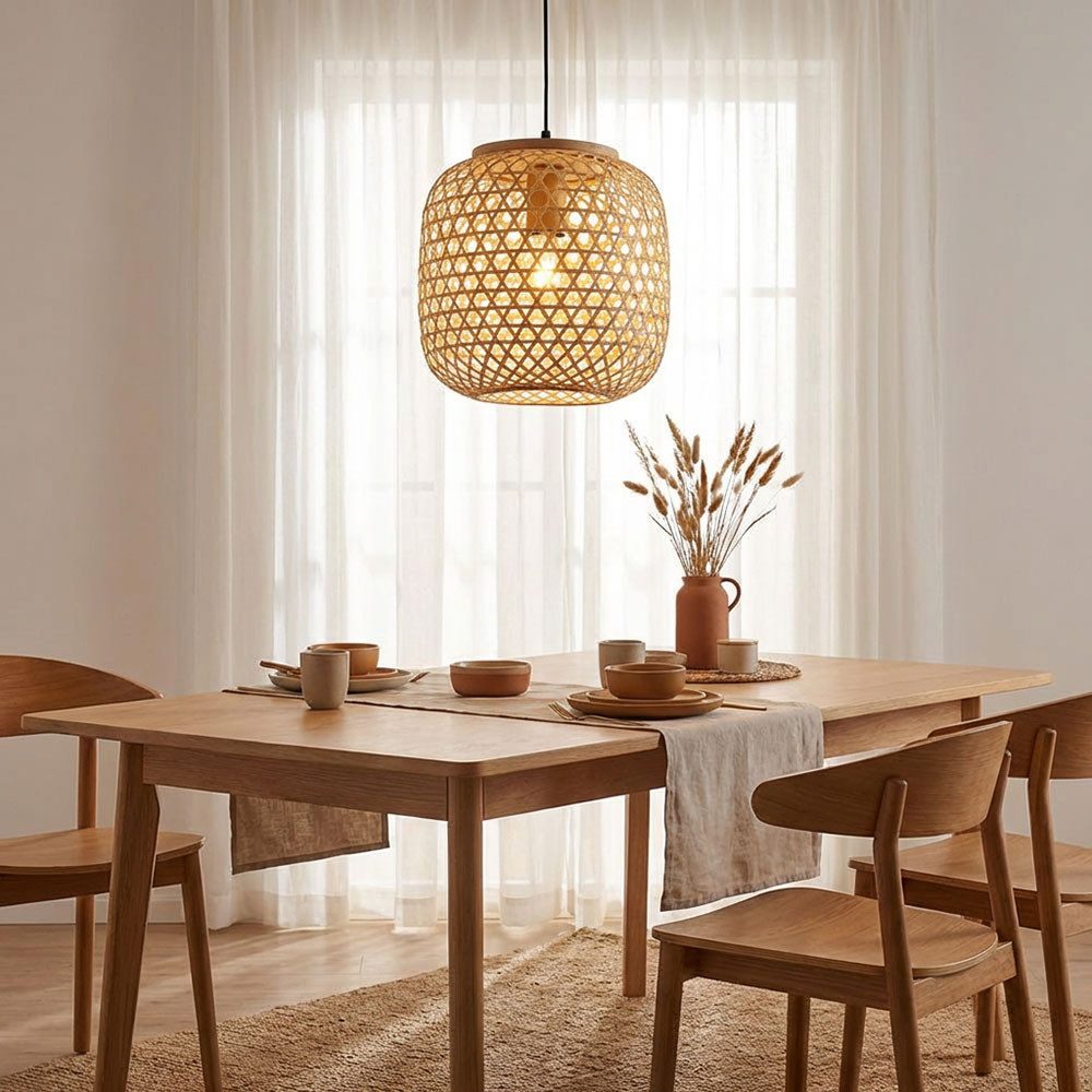 GLOBO LIGHTING LED Pendelleuchte, Leuchtmittel inklusive, Warmweiß, Bambus Decken Hänge Leuchte Wohn Zimmer Filament Geflecht