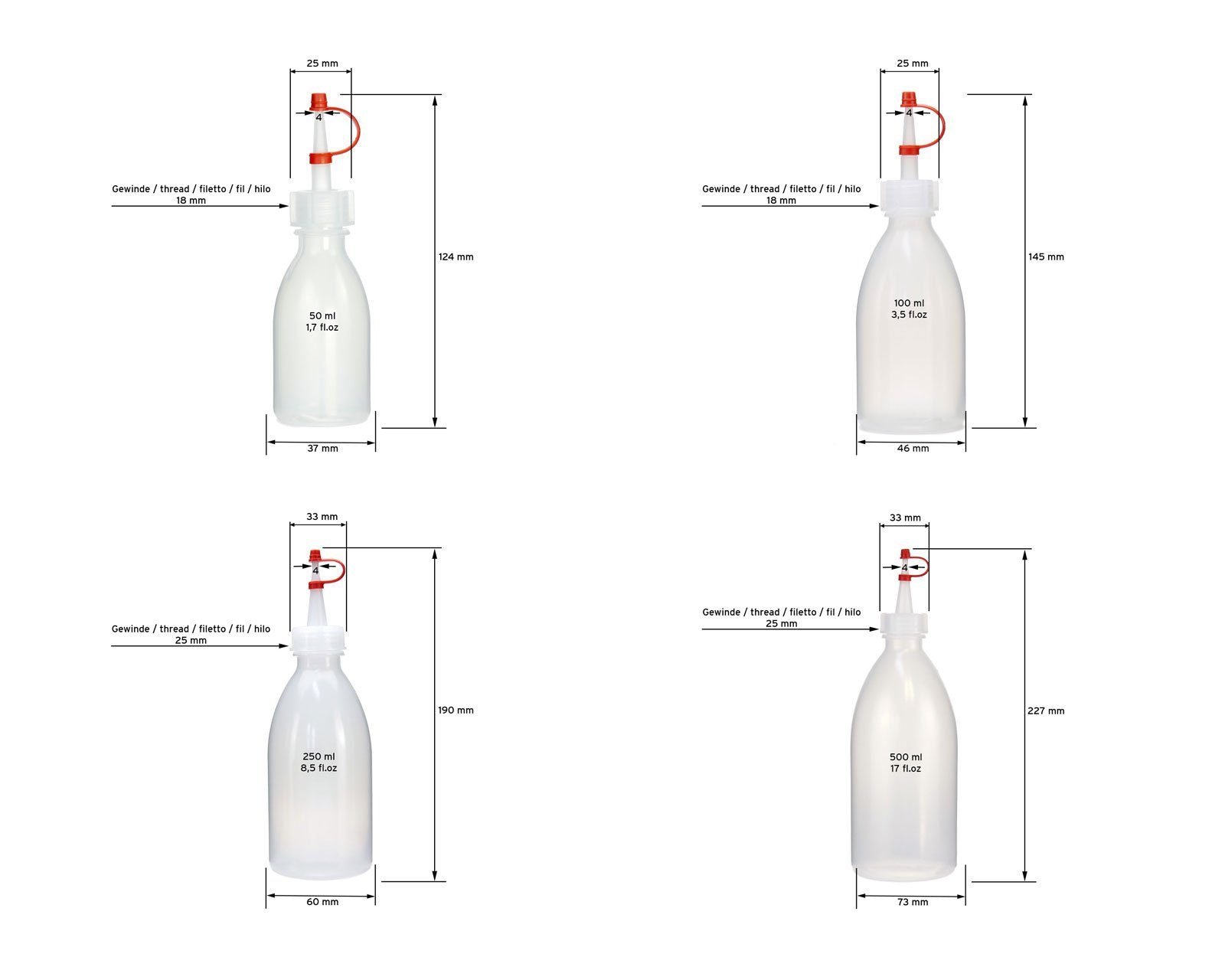 natur, St) LDPE, Plastikflaschen aus 4x 100, 500 ml 50, OCTOPUS Tropfverschlu 250, (4 Kanister