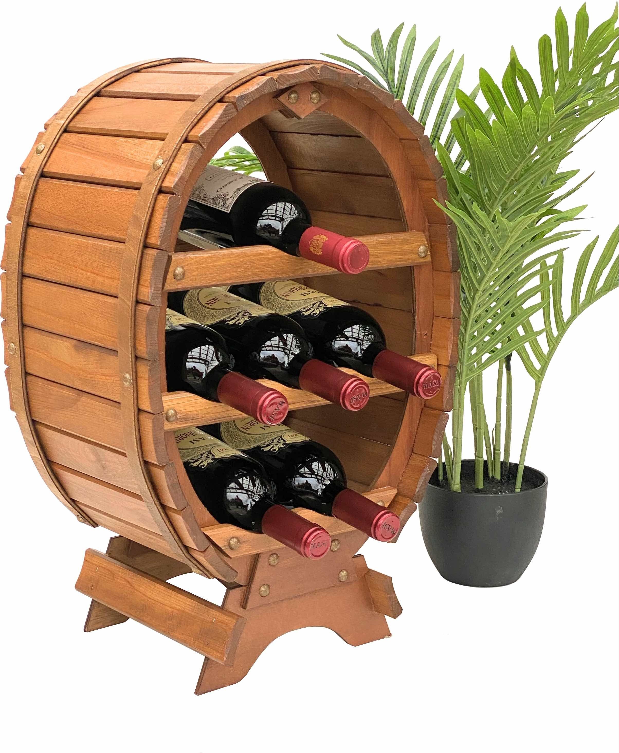 Weinregal Holz Weinfass für 6 Flaschen Braun gebeizt Bar Flaschenständer