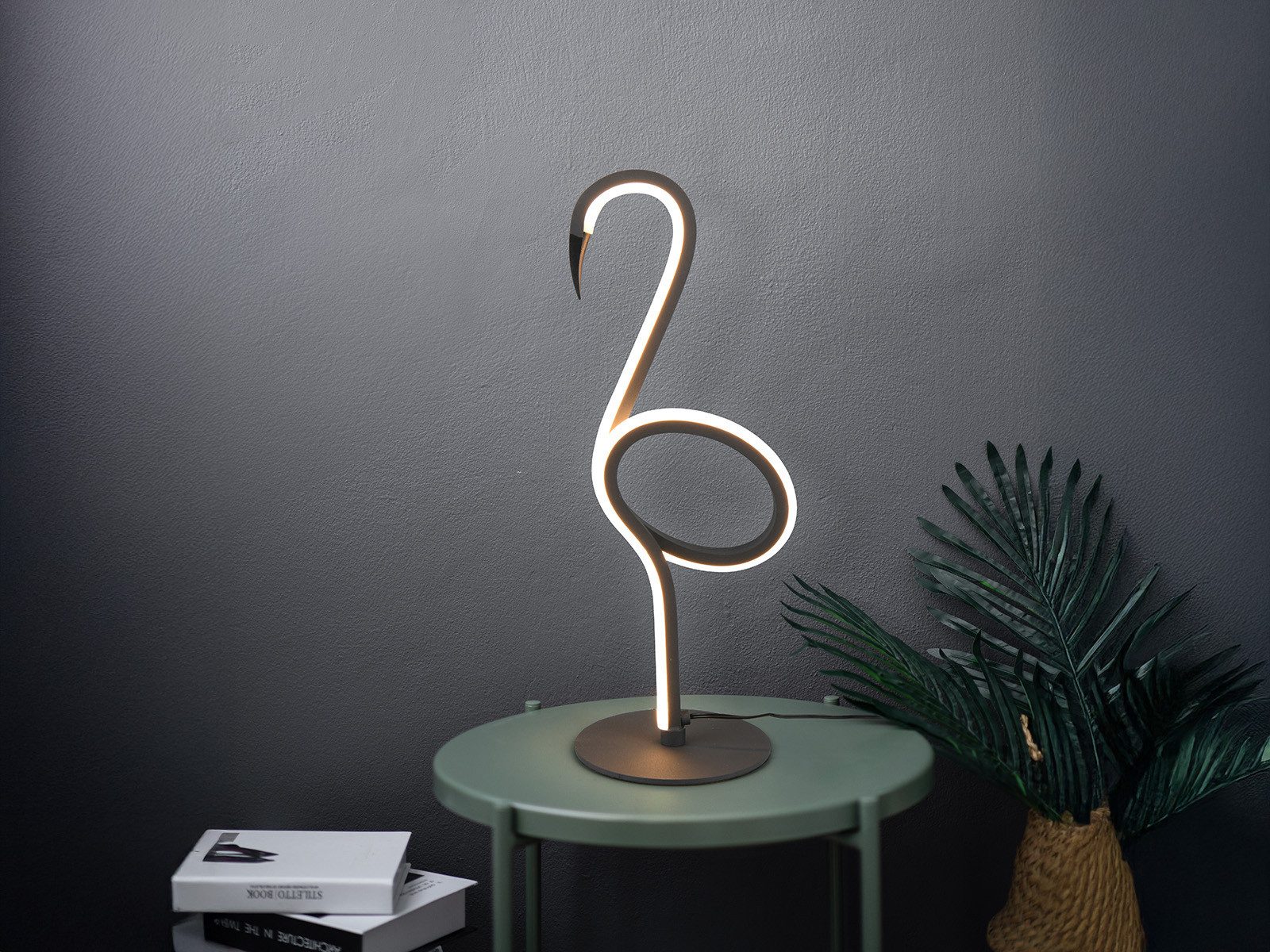 Reality Leuchten LED Nachttischlampe, LED fest integriert, Warmweiß, besondere Designer Tischbeleuchtung, Dekoleuchte Flamingo Schwarz 35cm