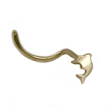unbespielt Nasenpiercing Piercing Nasenstecker 2,5 mm Spirale mit kleinem Delfin 14 Karat 585 Gold inklusive Schmuckbox, Goldschmuck für Damen und Herren