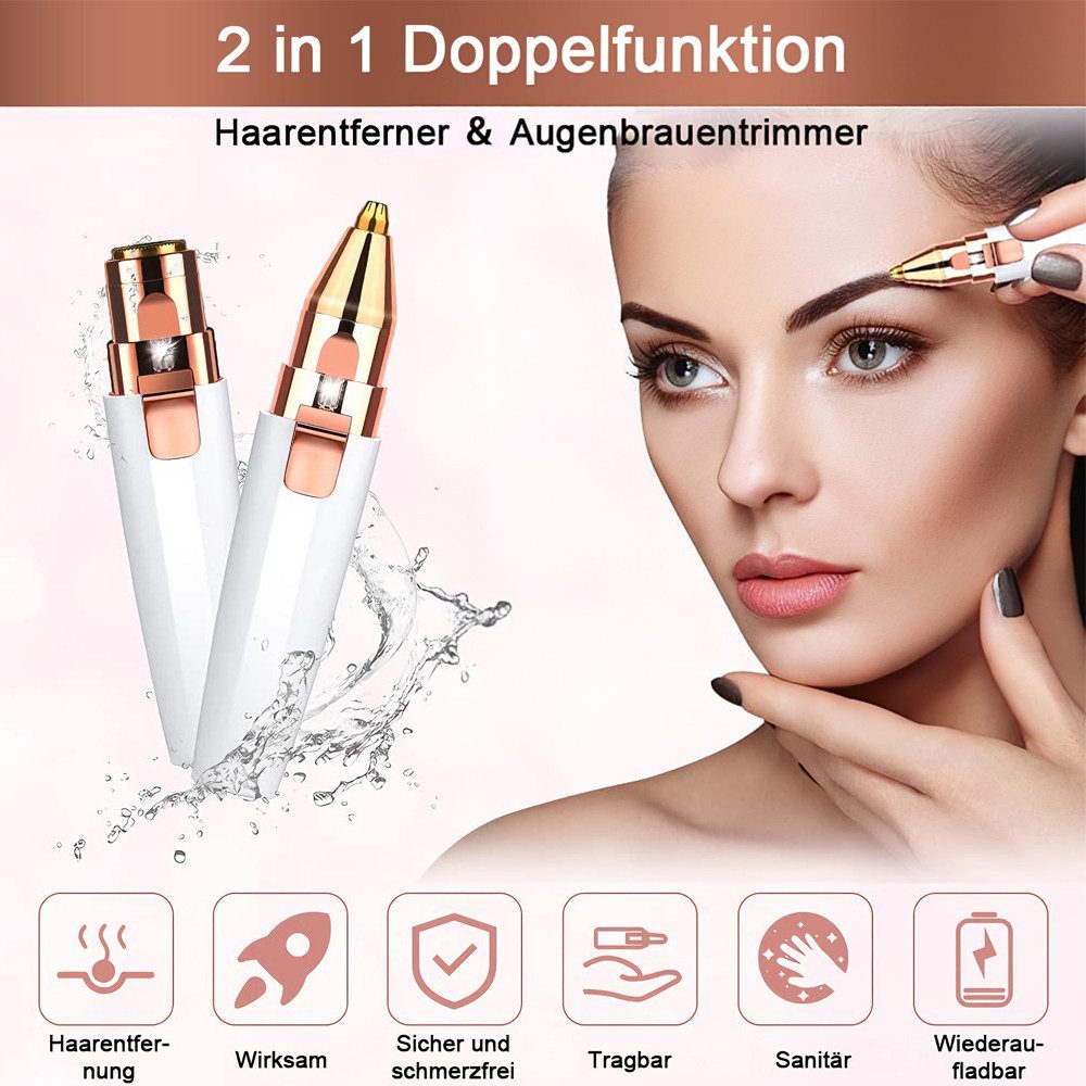 AFKSMILE Haarentferner-Set 2 in 1 Augenbrauenrasierer Elektrisch und Gesichtsrasierer Frauen, Gesichtshaarentferner für Sanfte Rasur,Unterwegs-Epilierer-Augenbrauen