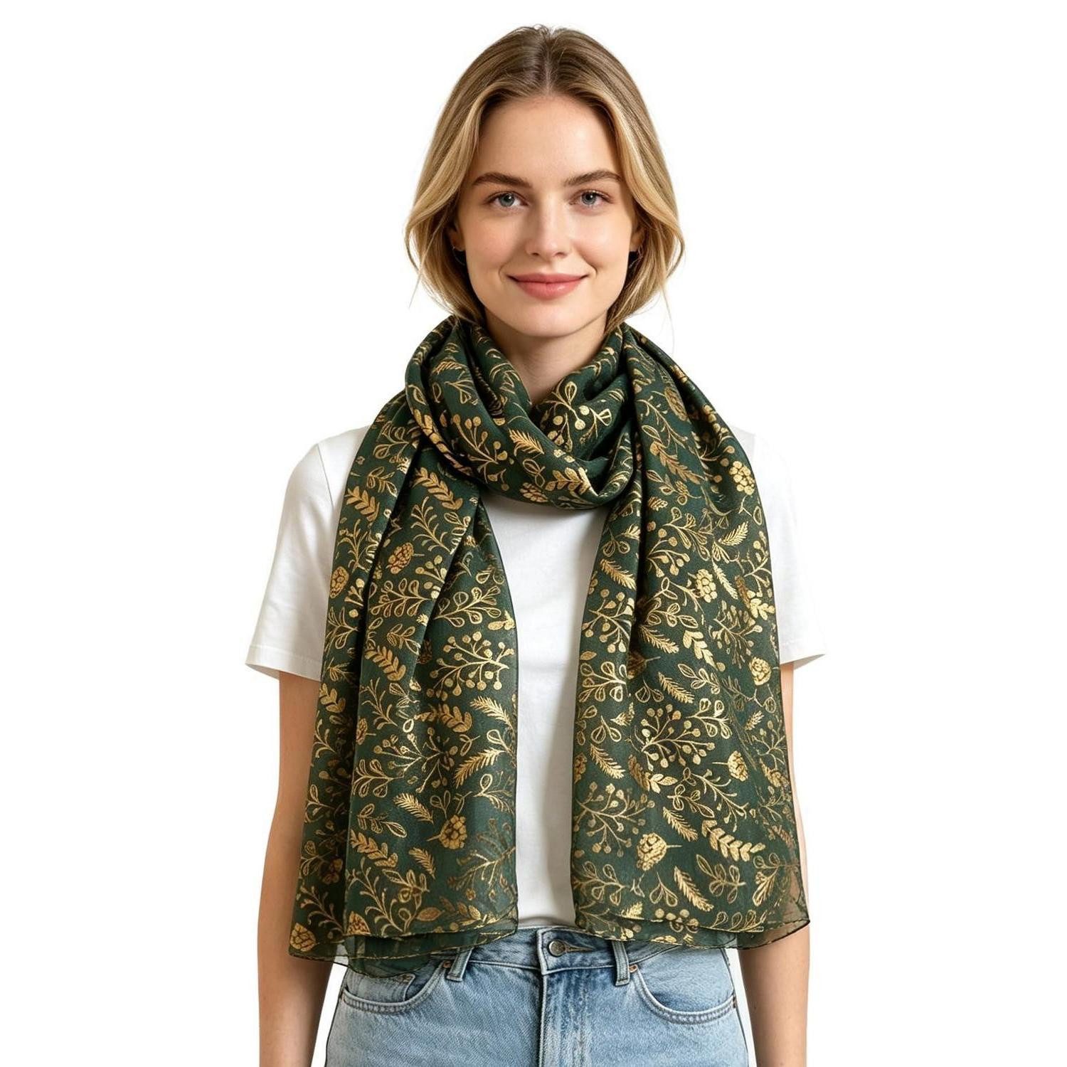 LuxusKollektion Schal Damen Schal Hijab Glitzer Blumen Dunkelgrün, (1-St)