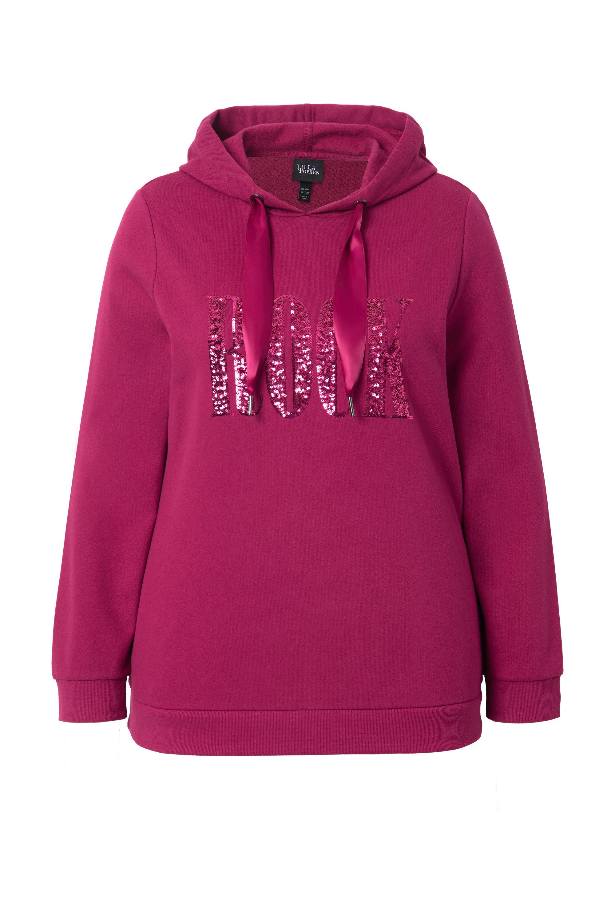 Ulla Popken Sweatshirt Hoodie Pailletten-Schriftzug Langarm Kapuze günstig online kaufen
