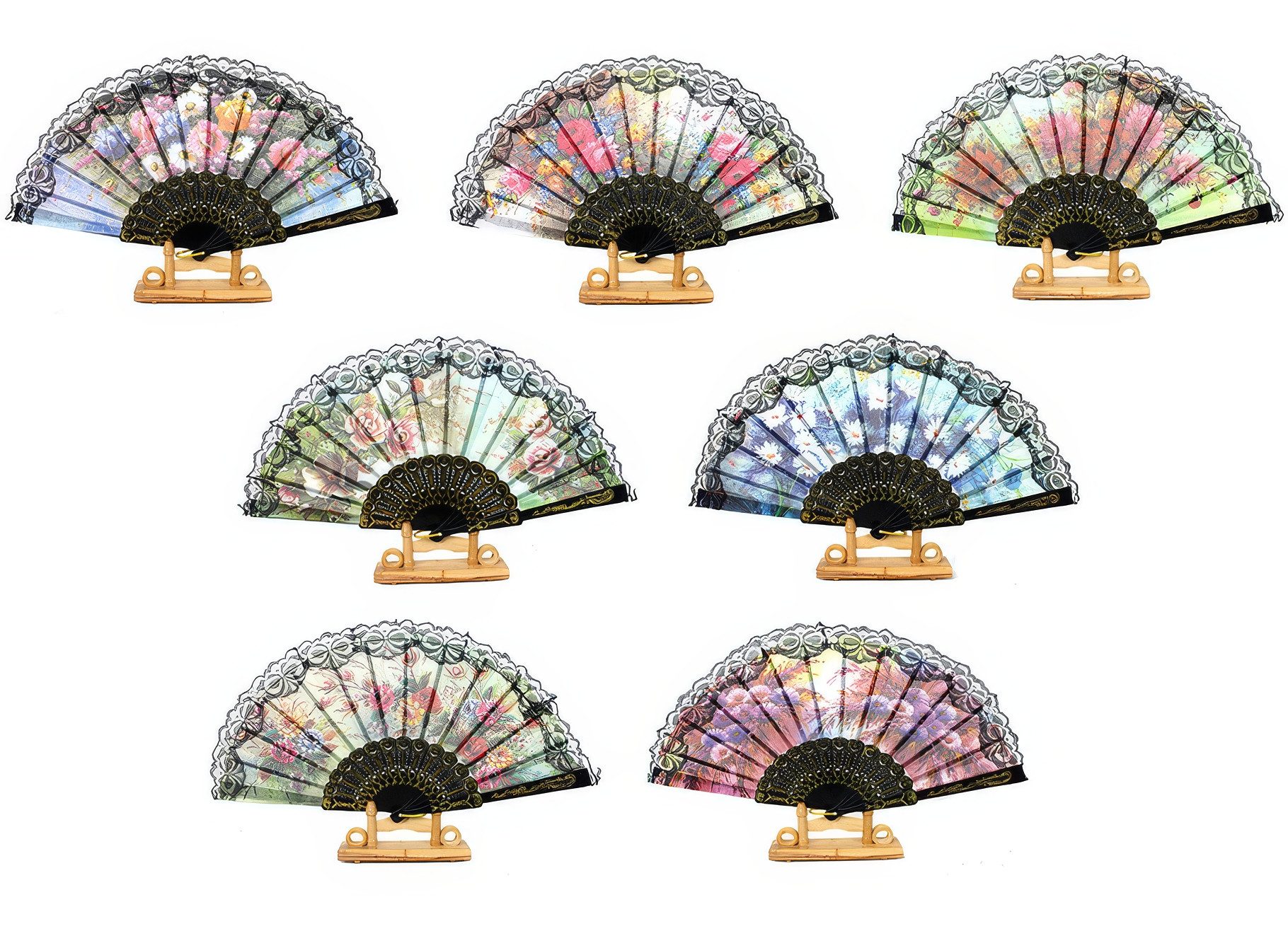 Yudu Handfächer 2 Stück Eleganter Fächer mit Spitze Blumenmotiv für Tanz Fest Deko