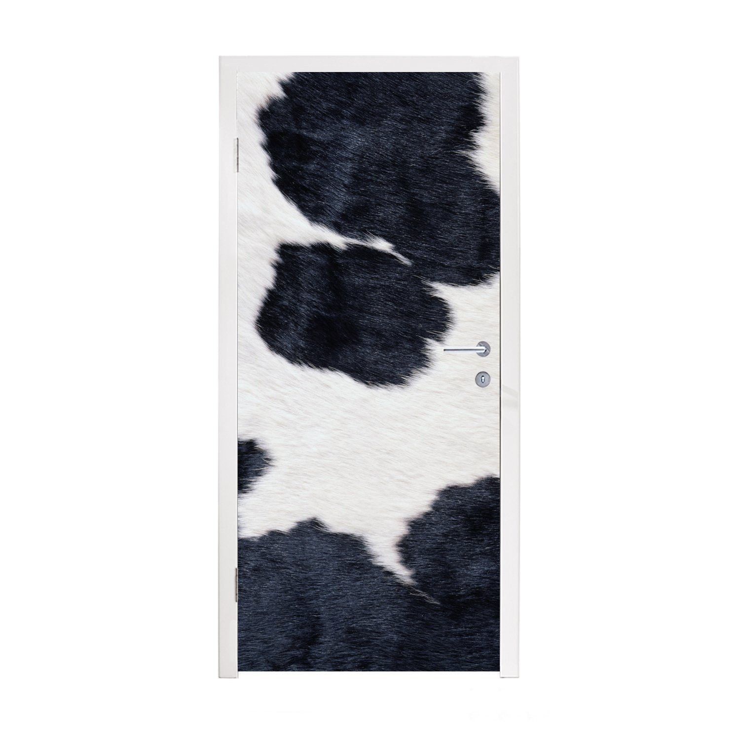 MuchoWow Türtapete Bild einer schwarzen und weißen Kuhhaut, Matt, bedruckt, (1 St), Fototapete für Tür, Türaufkleber, 75x205 cm