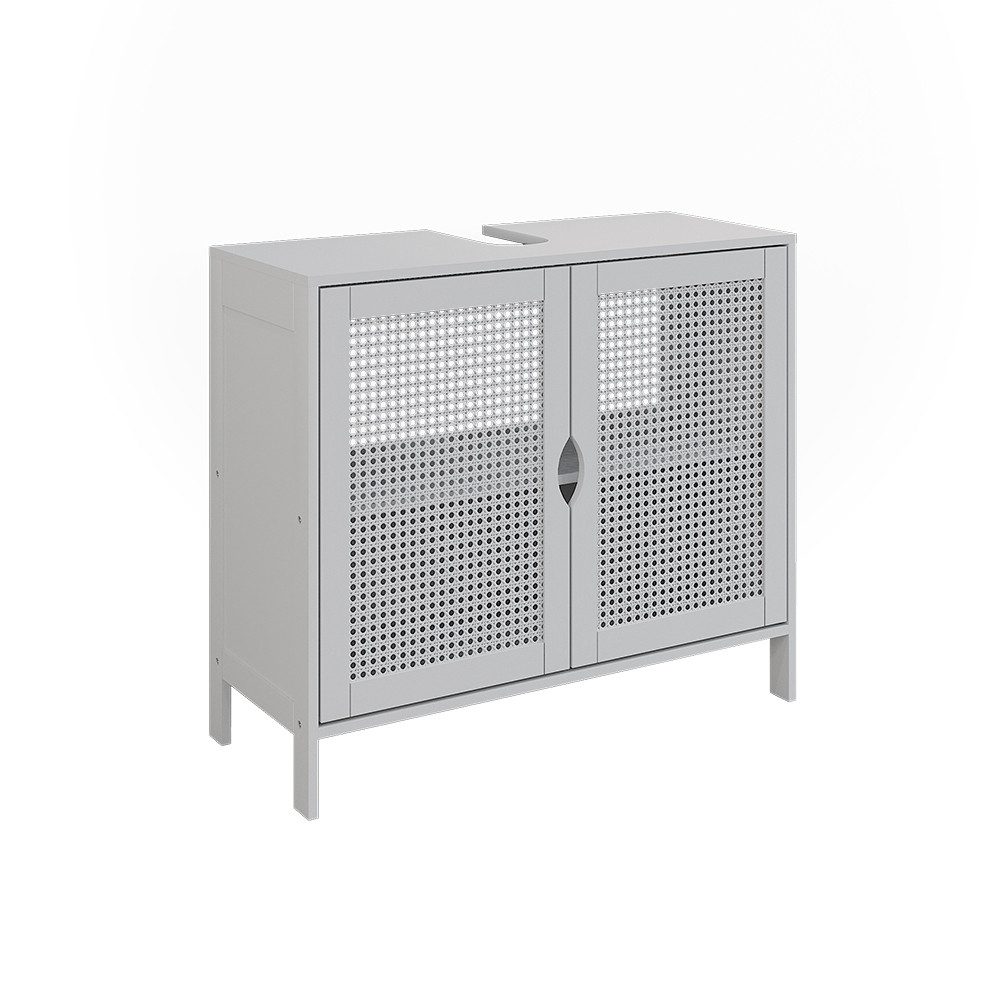 Vicco Waschbeckenunterschrank Liora, Weiß/Rattan/Creme, 68 x 60 cm mit 2 Türen (1-St)
