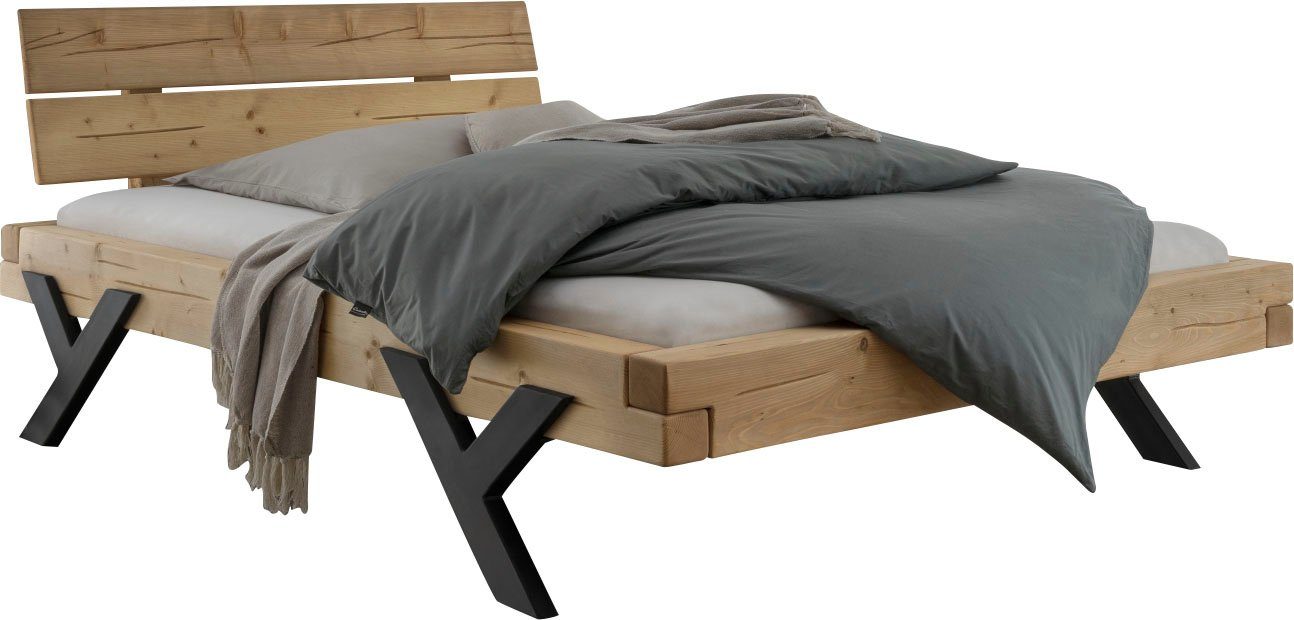 OTTO home Massivholzbett Ultima Balkenbett Doppelbett, Füße aus Metall in Y-Form (hohe Belastbarkeit: 200kg je Seite), FSC®-zertifizierte Wildeiche oder Fichte, viele Breiten zur Auswahl