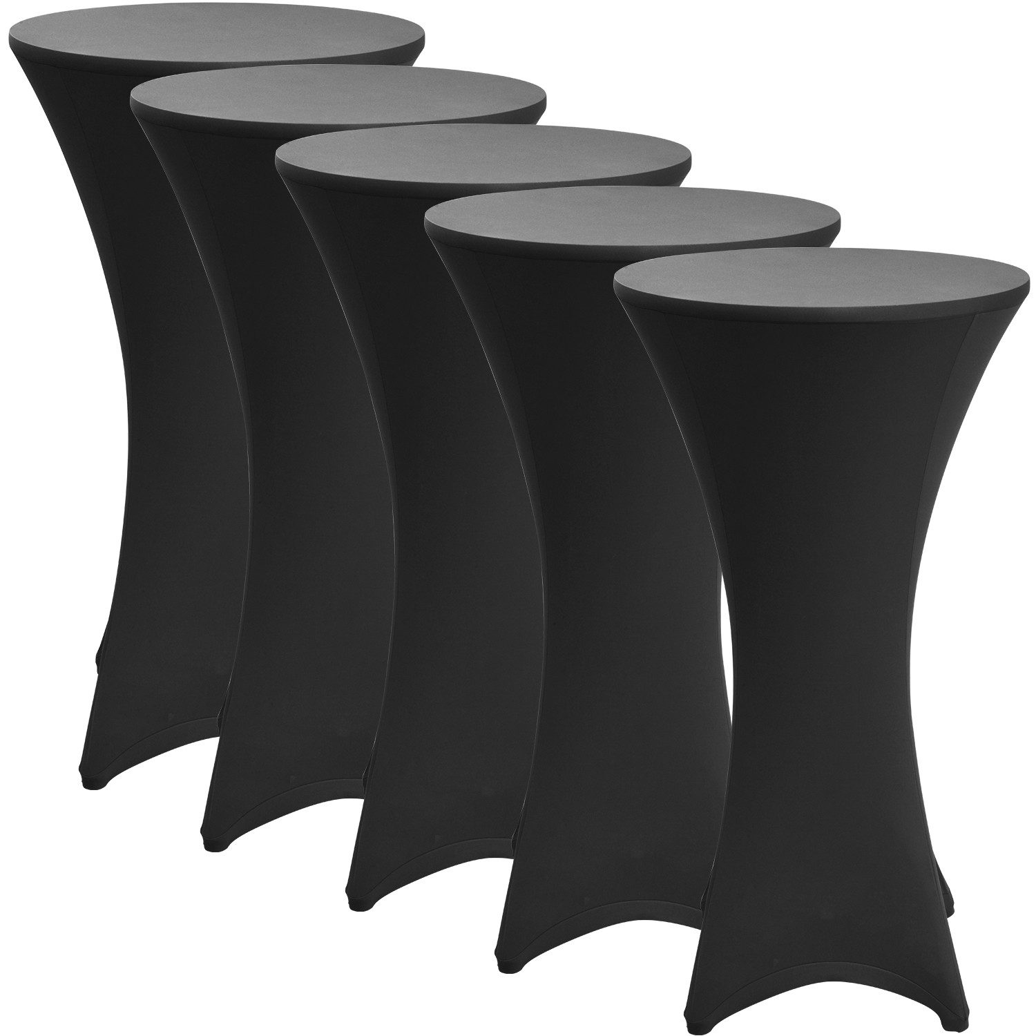 Beautissu Stehtischhusse Stretch Stehtisch Bistrotisch Husse, Ø80-85cm, Schwarz, 5er Set, Verstärkung im Fußbereich & 40°C waschbar, rutschfest & bügelfreie
