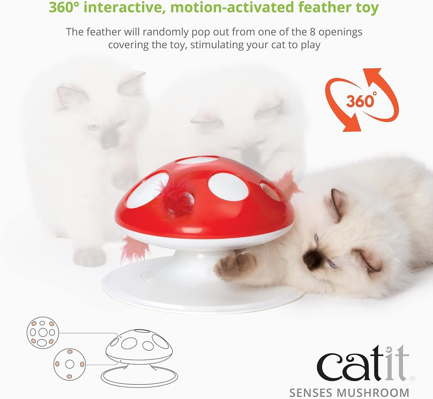 Thumbnail - Catit Tier-Aktivitätsspiel Senses 2.0 Fliegenpilz, Interaktives 360°-Federspielzeug für Katzen