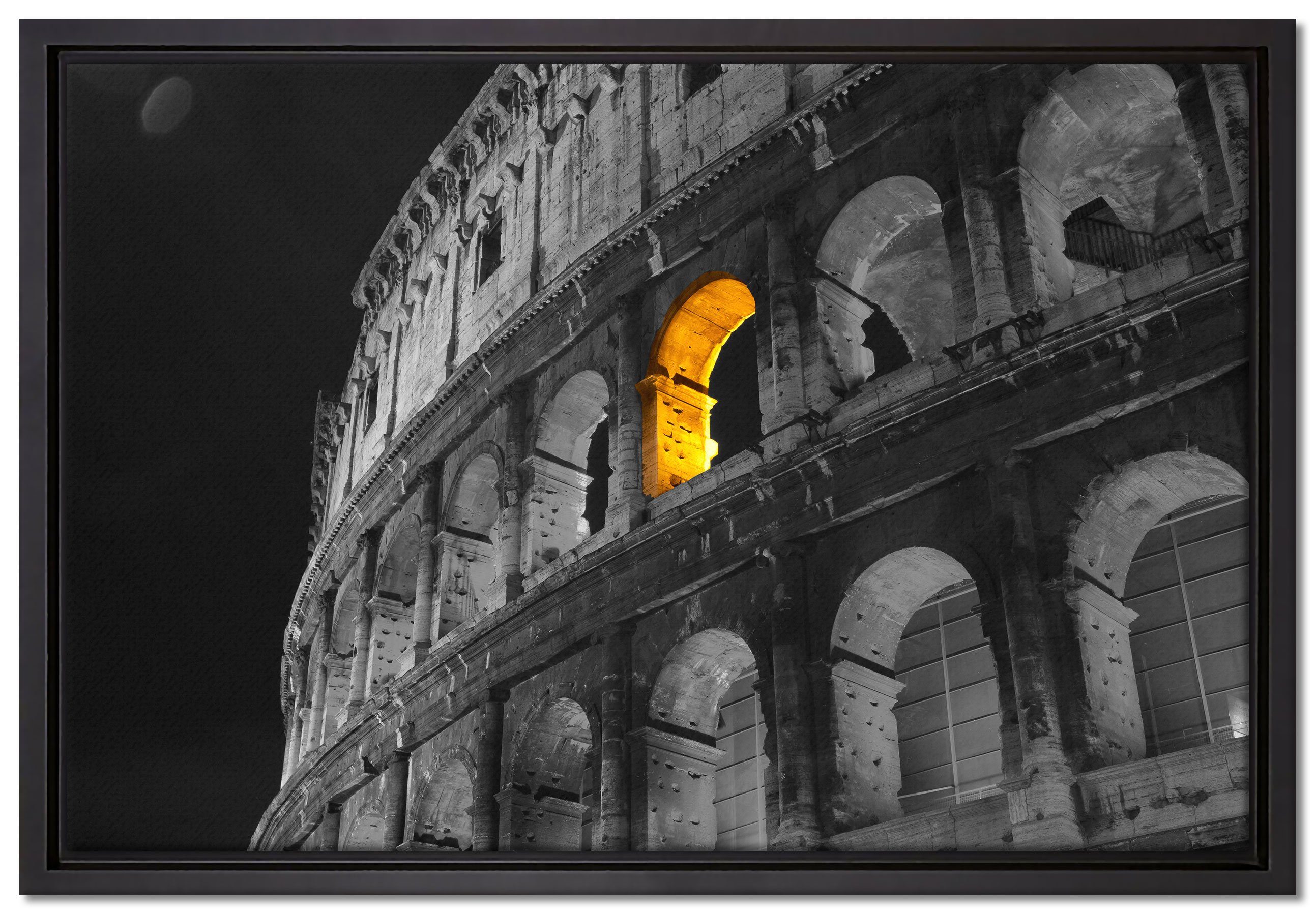 Pixxprint gefasst, Zackenaufhänger schönes inkl. einem (1 in Amphitheater bespannt, Leinwandbild fertig St), Leinwandbild in Rom, Wanddekoration Schattenfugen-Bilderrahmen