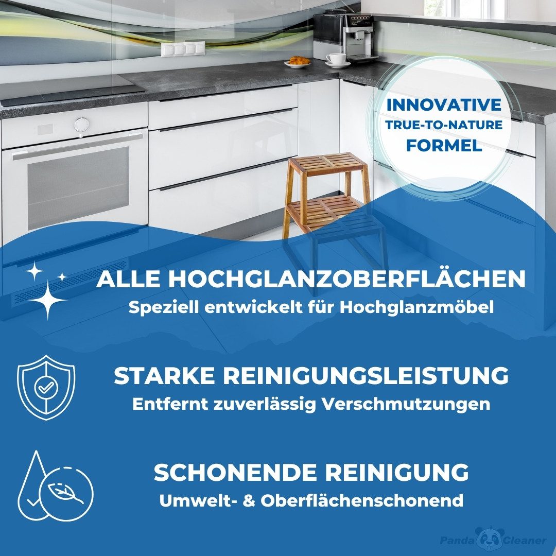 PandaCleaner Hochglanz-Fronten Reiniger - Küchenfronten/Hochglanzmöbel Konzentrat Küchenreiniger (1-St. 1l)