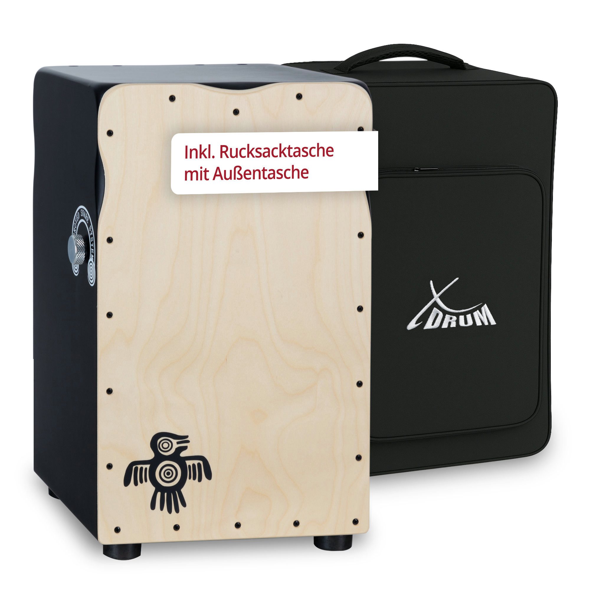 XDrum Cajon Pro Cajon Peruana Ash, inkl. Rucksack-Tasche, Snare On/Off-Funktion auf Birkenseite