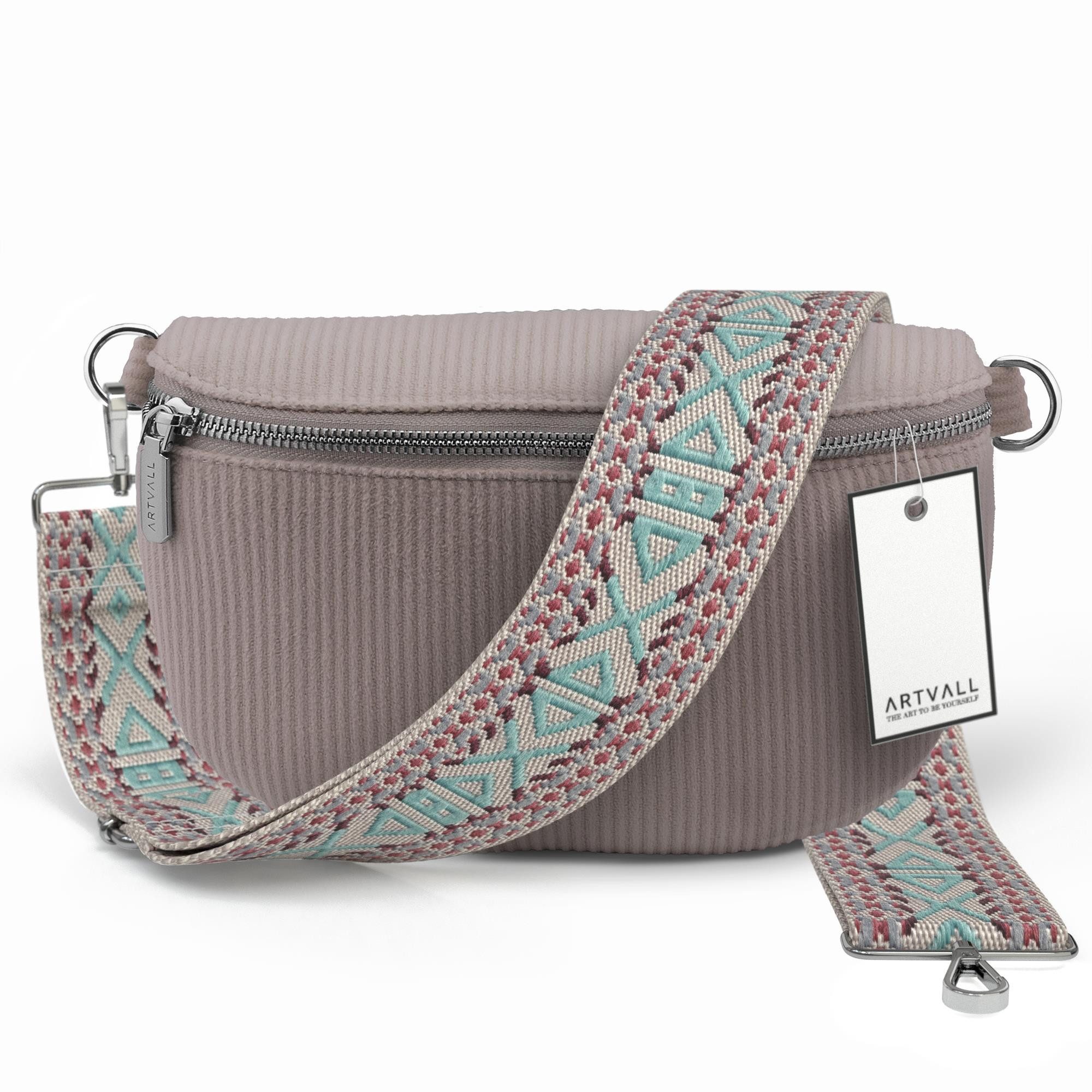 ARTVALL Umhängetasche Cord Handtasche Brusttasche Crossbody Bag Rosé (Tasche inkl. Taschenband), Bauchtasche Cord weich mit Schultergurt abnehmbar Hüfttasche Klein
