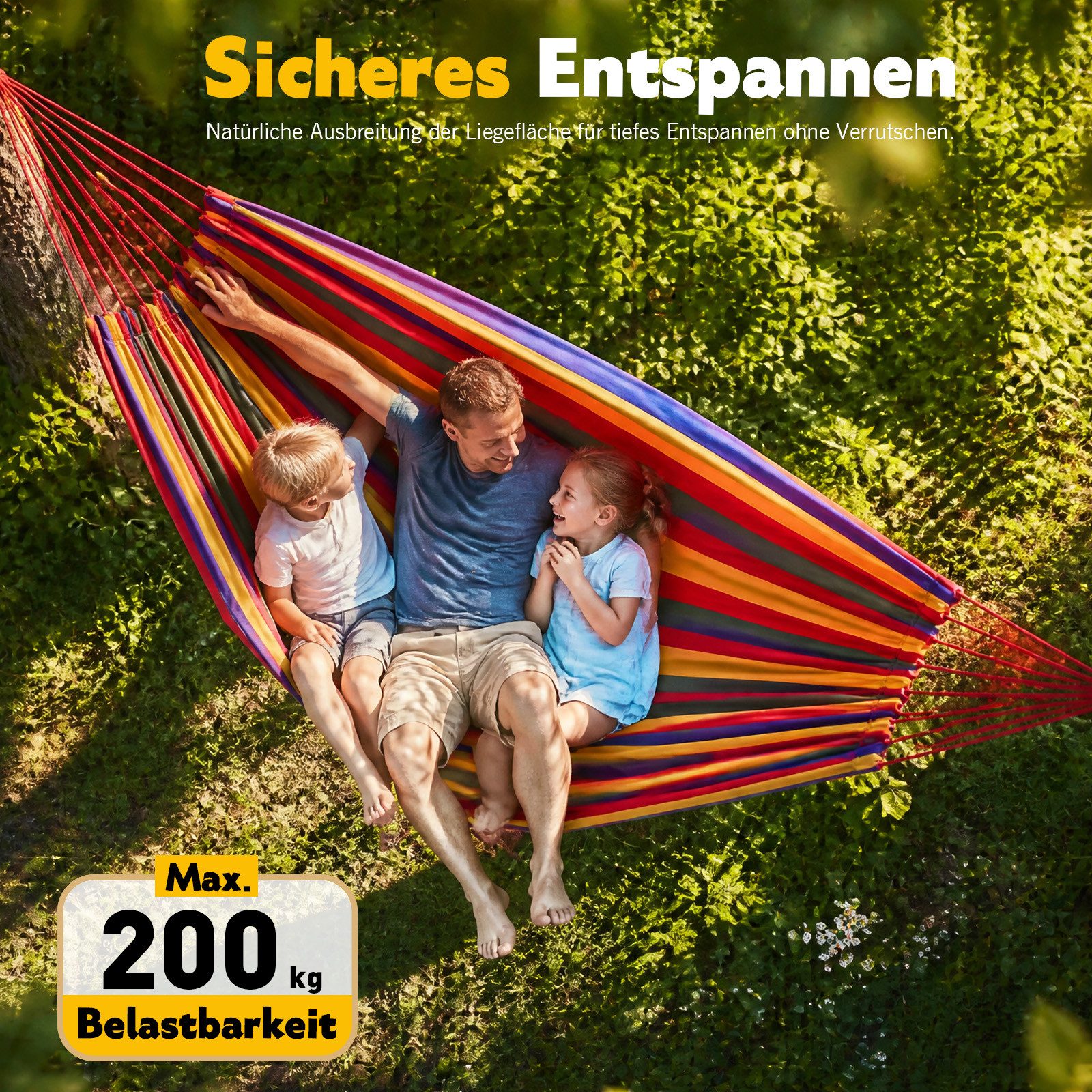 Sekey Hängematte mit Karabinern Tragetasche aus Baumwolle Doppelhängematte für Outdoor, bis 200 kg belastbar, für Garten, Balkon, Terrasse, Indoor und Camping – Bild 2 von 5