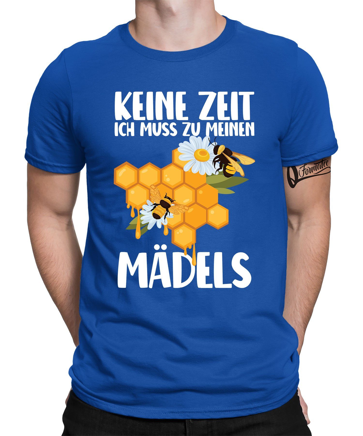 Quattro Formatee Kurzarmshirt Ich muss zu meinen Mädels - Biene Imker Honig Herren T-Shirt (1-tlg) Blau | T-Shirts