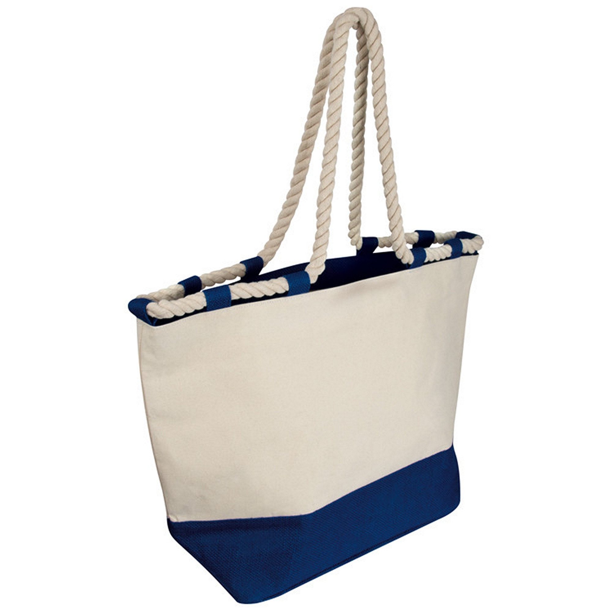 Strandtasche Strandtasche / Jutetasche mit Kordel / Farbe: dunkelblau-natur