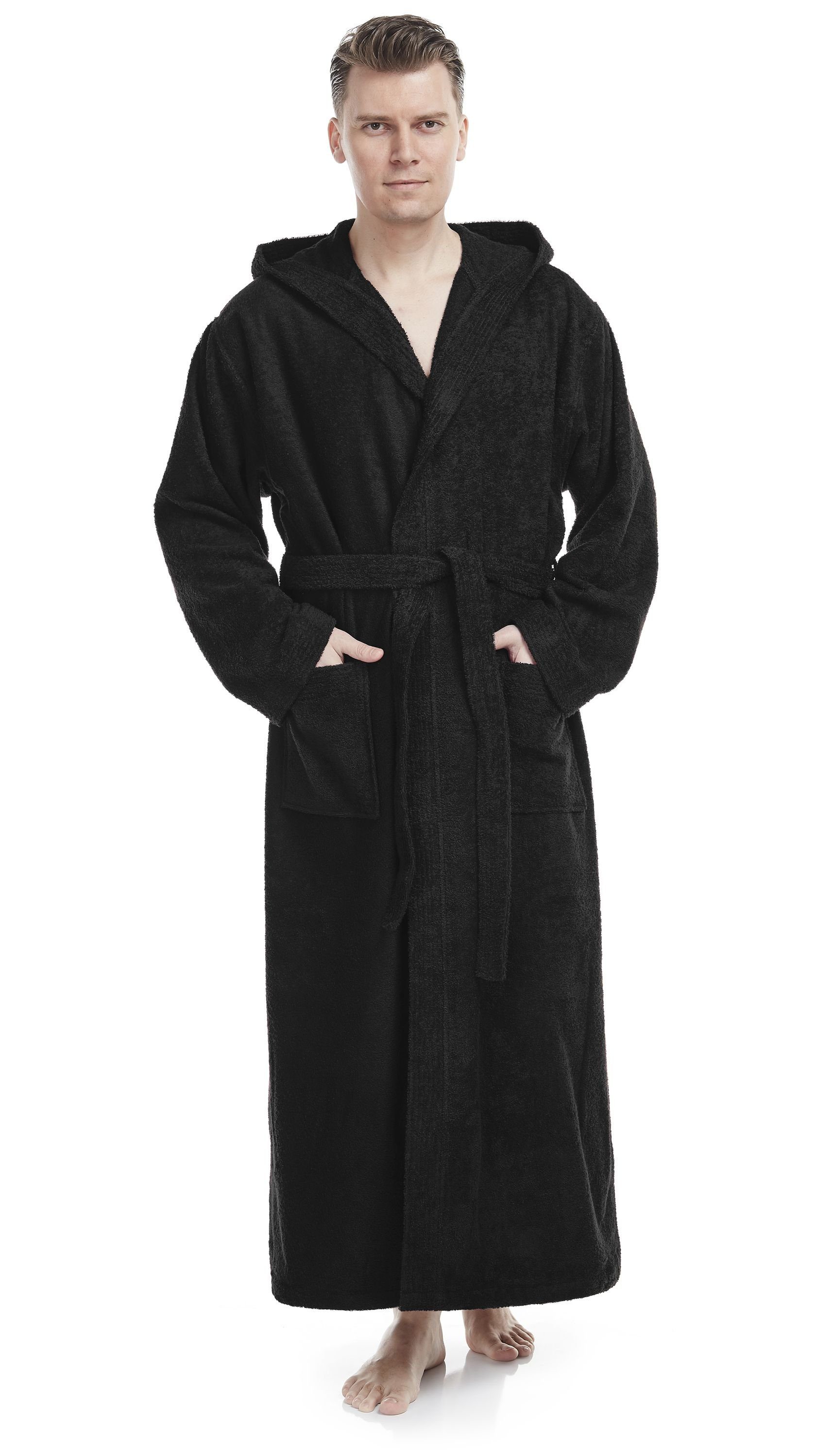 Arus Herrenbademantel Pacific, mit Kapuze, 100% Baumwolle, extra lang, für Spa & Zuhause, langform, 100% Baumwolle, Kapuze, Gürtel, mit Kapuze, extra lang, 100% Baumwolle