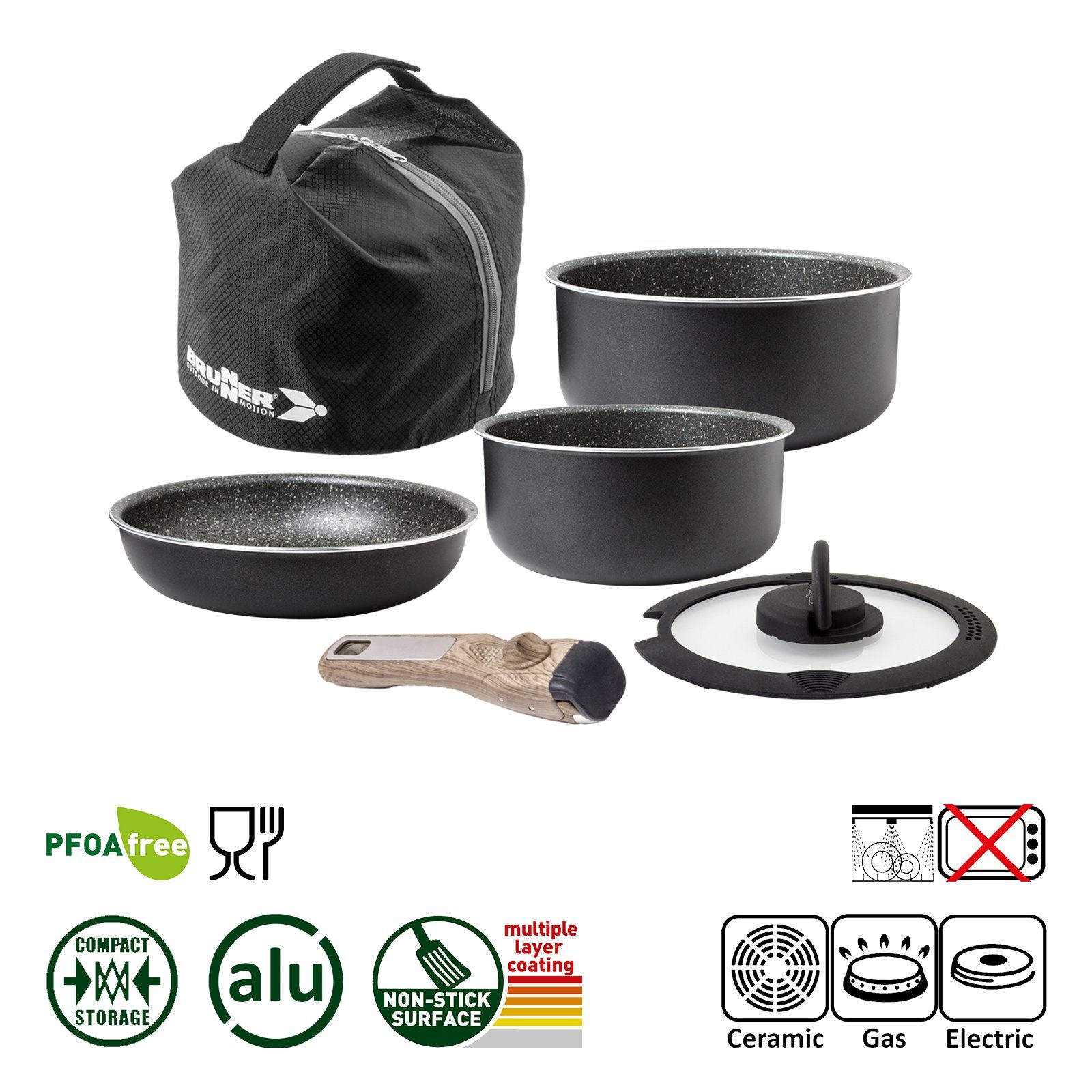 BRUNNER Topf-Set BRUNNER Camping Topfset PIRATE Vacublock Leicht, Stapelbar, Alu, (5-tlg)