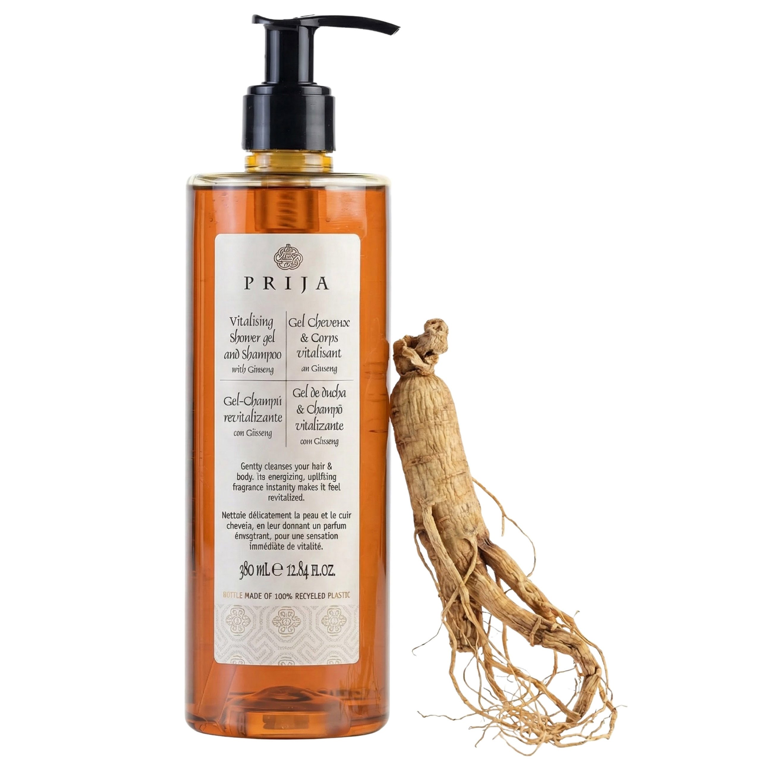 PRIJA Duschgel PRIJA 2in1-Flüssigshampoo und Duschgel mit Ginseng-Extrakt, vegan