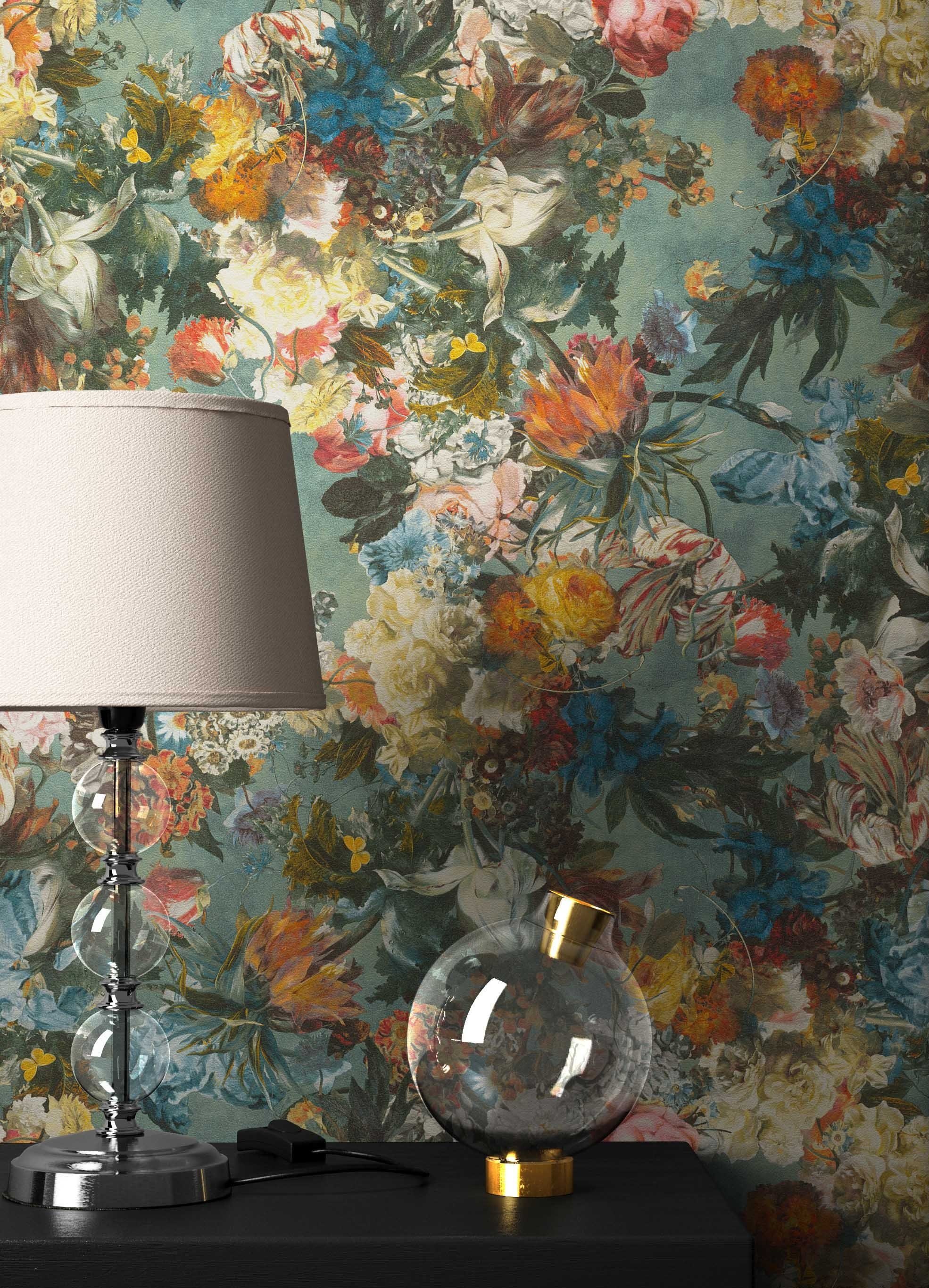 Newroom Vliestapete, Blumentapete Grün Bunt Wallpaper günstig online kaufen