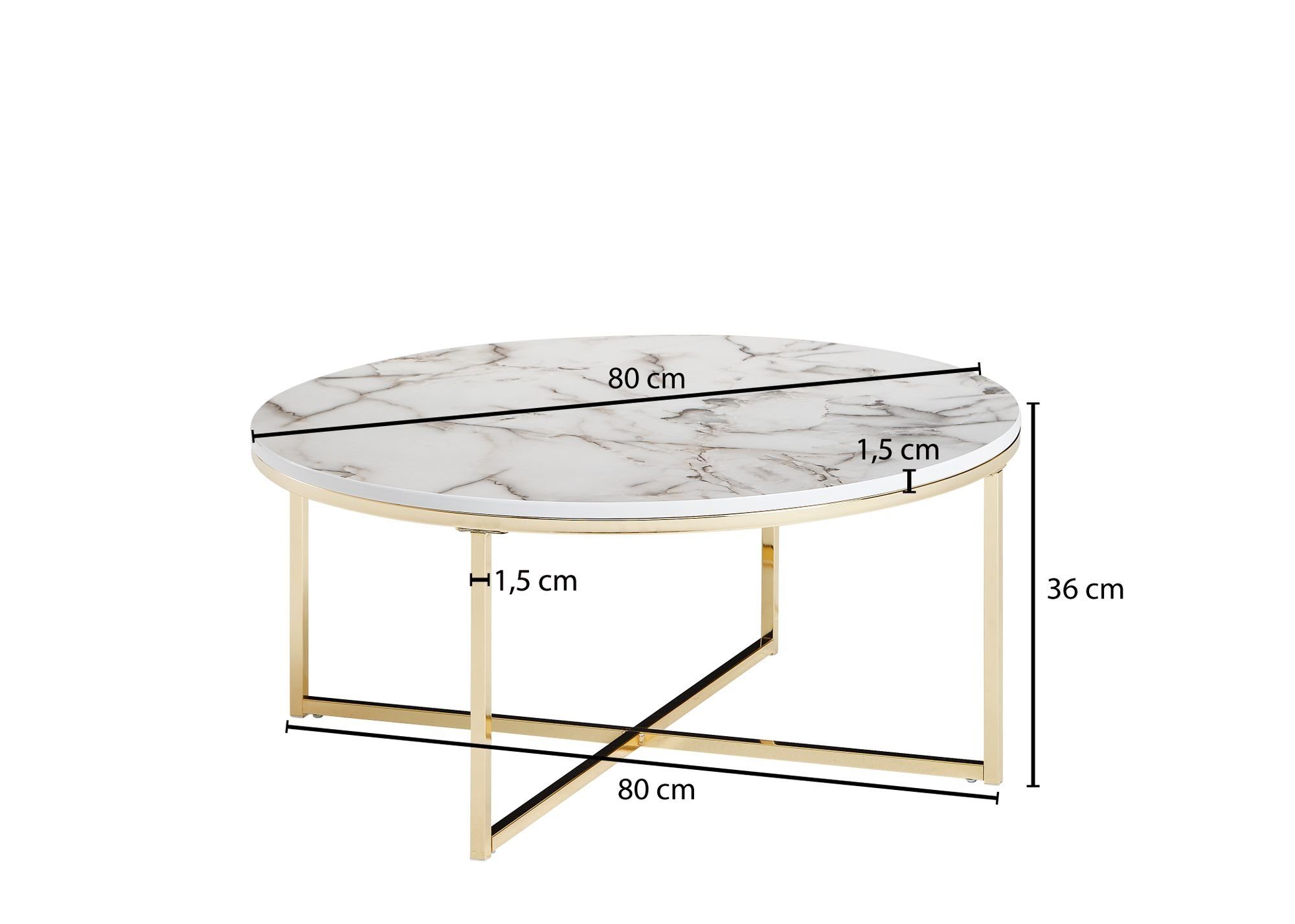 Couchtisch Optik möbelando Marmor  Beistelltisch Sofatisch mit Optik Tisch Metall-Gestell, mit Rund Marmor 80x36x80 Weiß, Wohnzimmer, Wohnzimmertisch Couchtisch mit cm 80x36x80 cm Couchtisch Weiß,