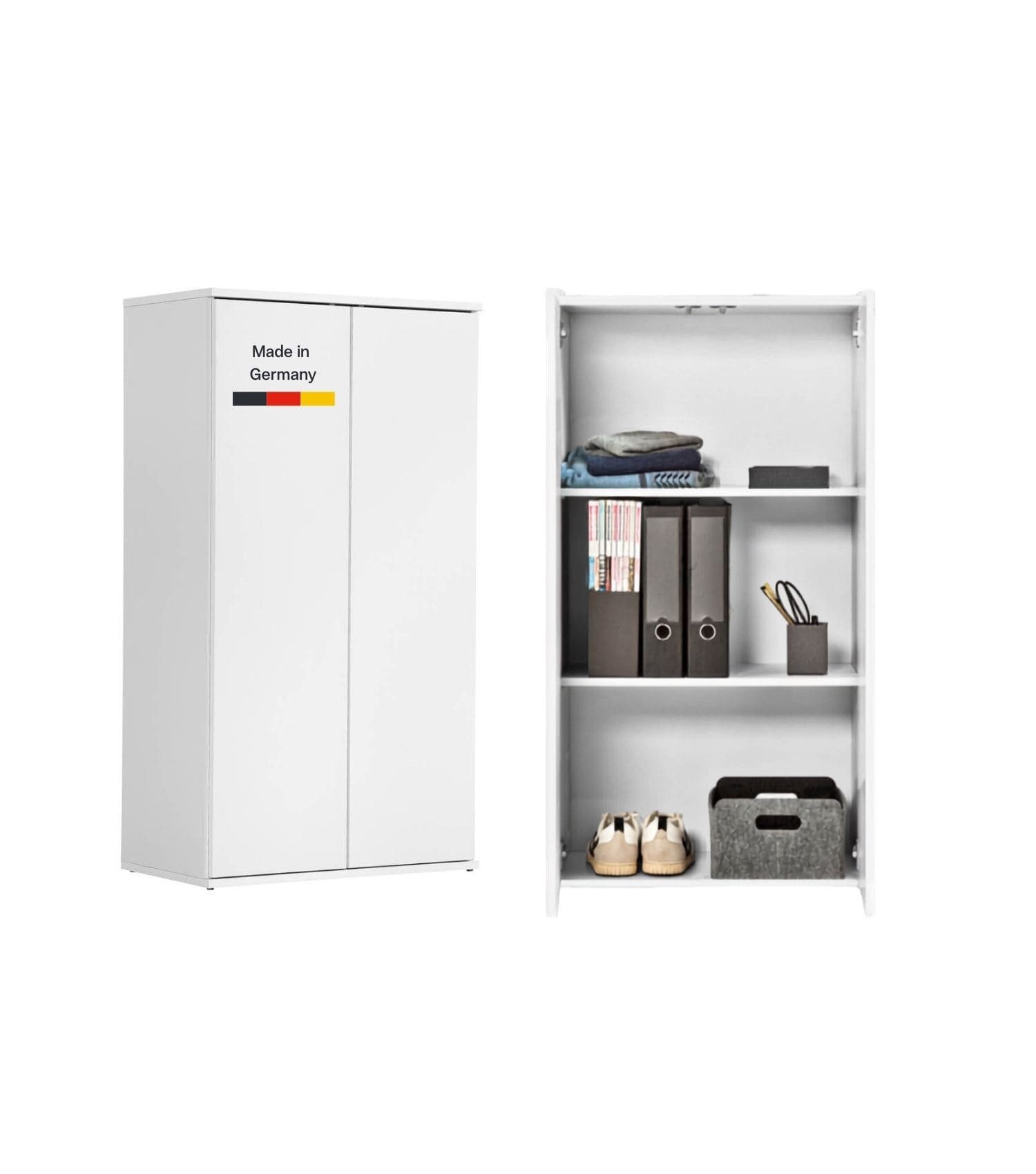 mokebo Mehrzweckschrank Der Schlanke (60x110 cm, mit 2 Einlegeböden) Made in Germany, Aktenschrank, Büroschrank, Schuhschrank in Weiß