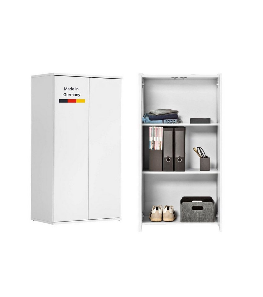mokebo Mehrzweckschrank Der Schlanke (60x110 cm, mit 2 Einlegeböden) Made in Germany, Aktenschrank, Büroschrank, Schuhschrank in Weiß