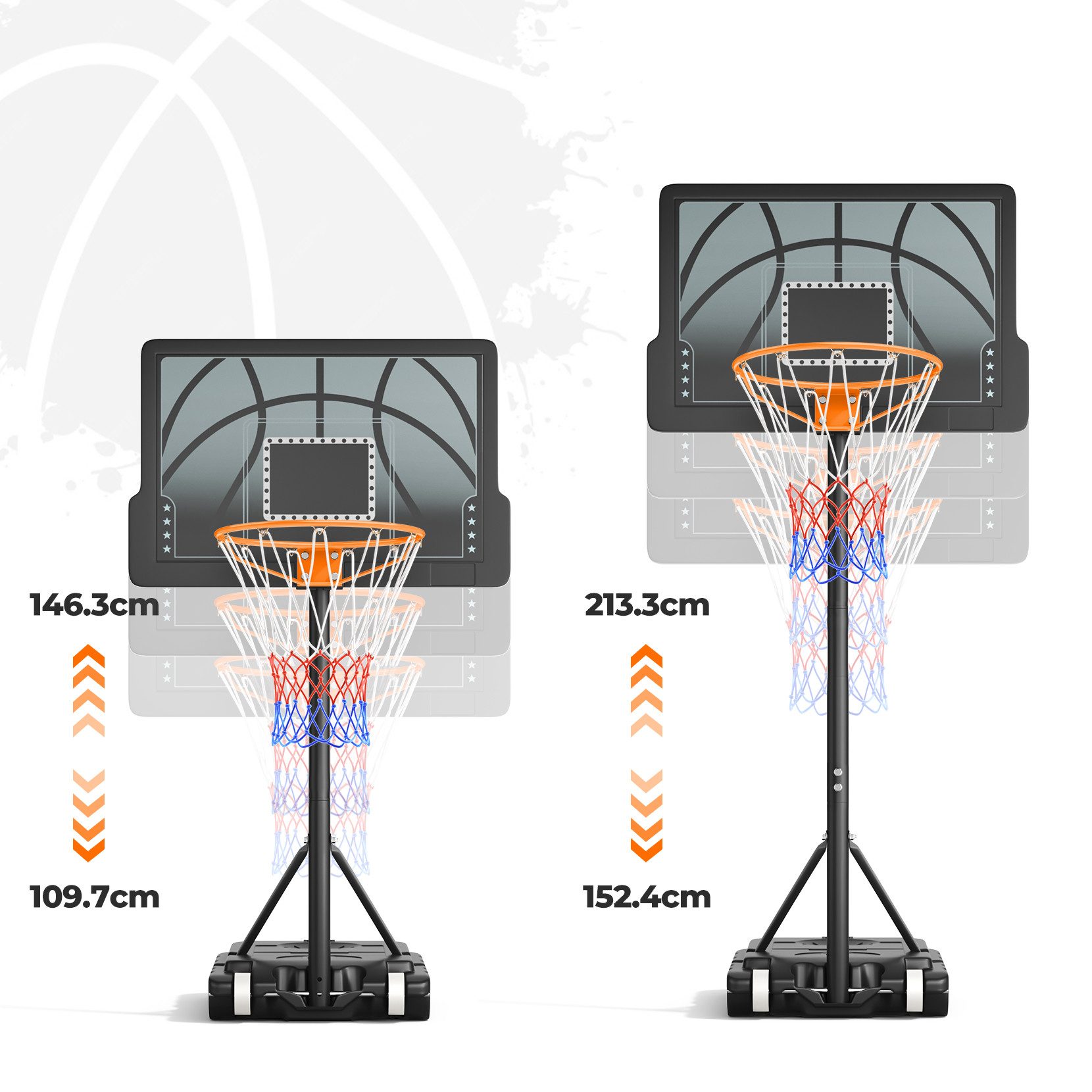 OUNUO Basketballkorb Jugend-Basketballkorb, höhenverstellbar 110-210cm, Schwarz/Weiß – Bild 2 von 5