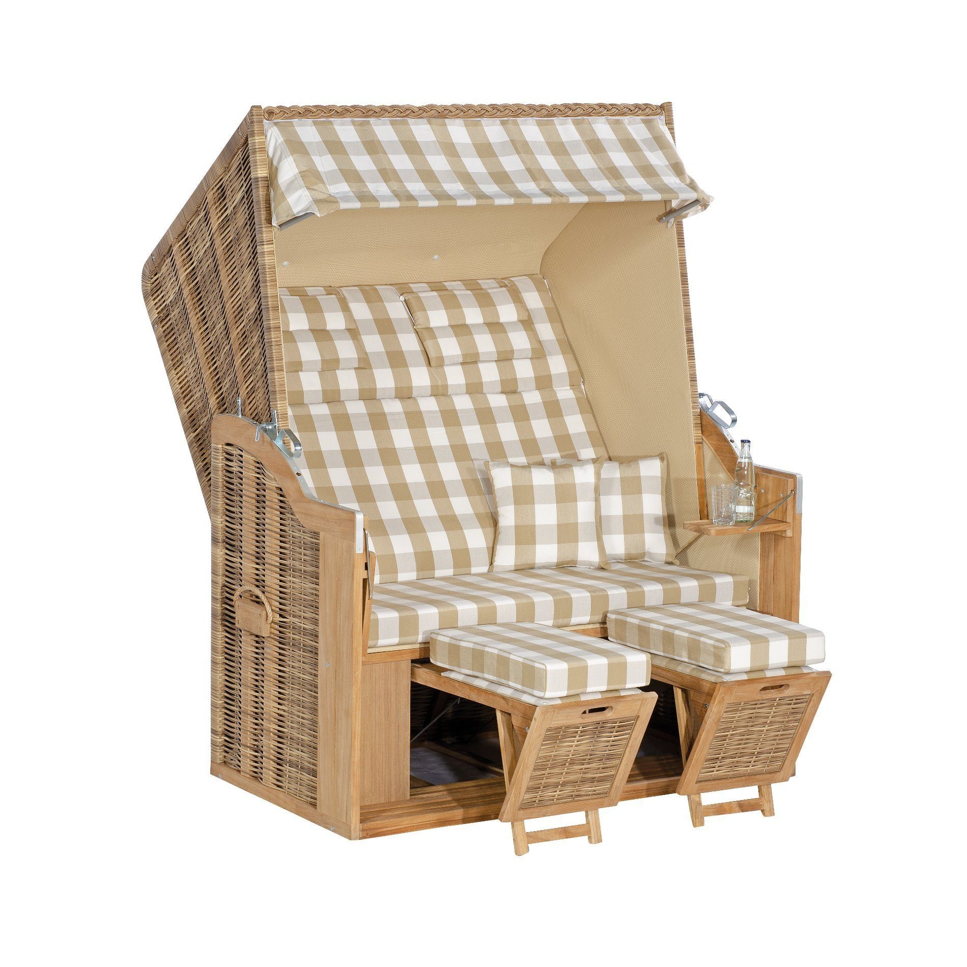 SunnySmart Strandkorb Rustikal 34 Z Teak XL, BxTxH: 140,00x80,00x160,00 cm, Halblieger, Ostsee-Modell, (Geflecht natura-antik, Dessin 1224), XL-2-Sitzer, Teakholz, Komfortausstattung