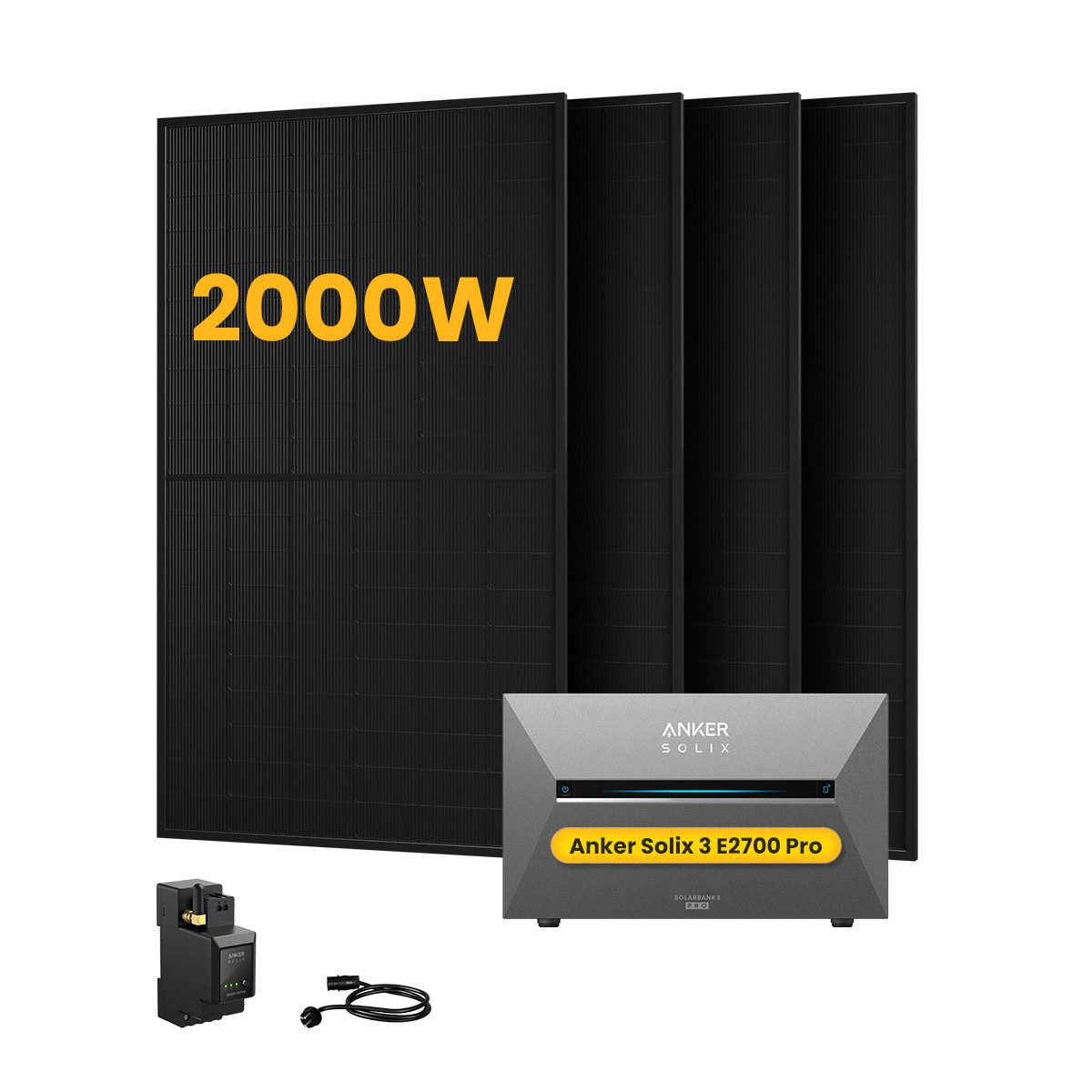 Anker Balkonkraftwerk 2000W Anker SOLIX Solarbank 3 E2700 Pro mit Smart Meter, Zusatzsakkus, (Smart Meter + 4x 500W + 2m MC4-Kabel im Lieferumfang enthalten), Speicher mit integriertem Wechselrichter, All-in-One 2,668kWh Akku