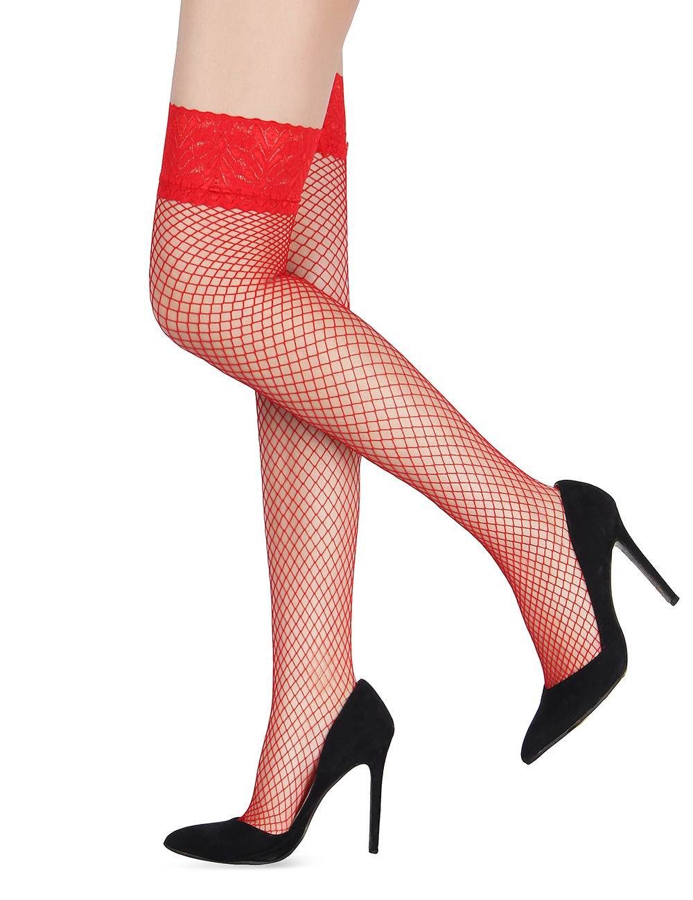 Lau-Fashion Strapsstrümpfe Damen Netz Halterlos Overknees Nylon Gogo Girl Schwarz M-XL