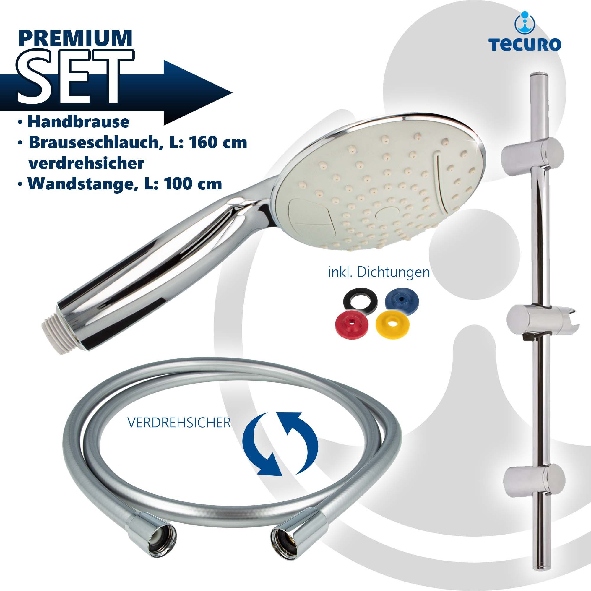 tecuro Brausegarnitur Brauseset ew-120R - mit 2 Funktionen, Brauseschlauch 160 cm