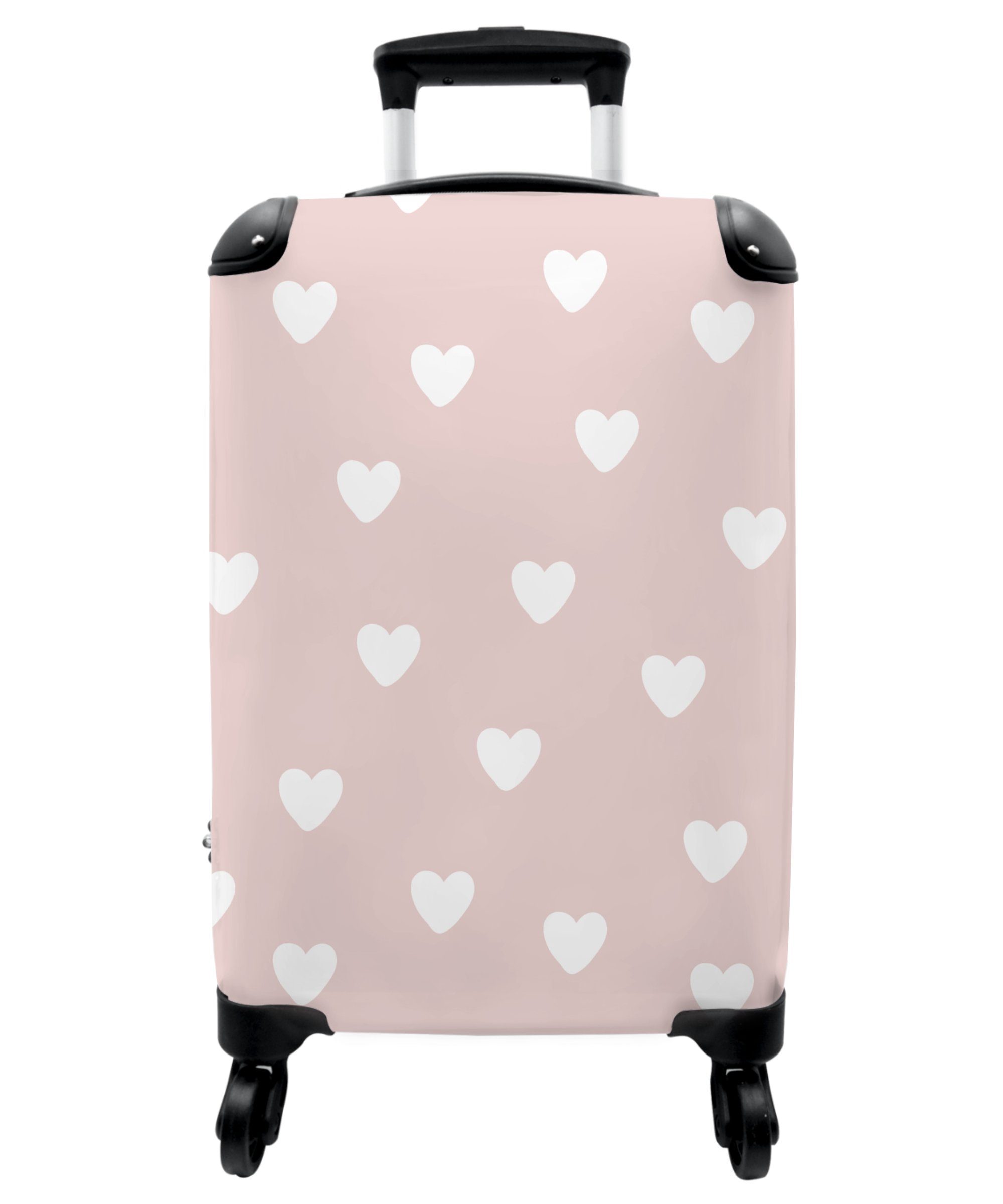 NoBoringSuitcases.com© Kinderkoffer Muster - Herz - Mädchen - Rosa 55x35x20cm, 4 Rollen, Koffer mit 4 rollen, Kindertrolley, Reisekoffer für Mädchen