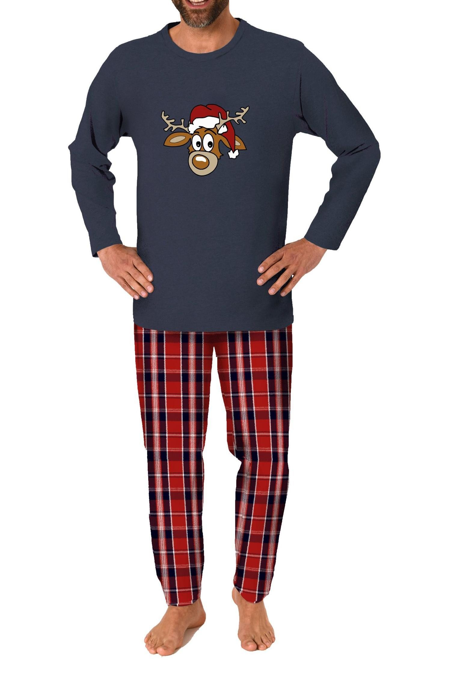 Normann Pyjama Herren Weihnachts Schlafanzug Pyjama mit lustigen Renntier Motiv – Bild 3 von 5