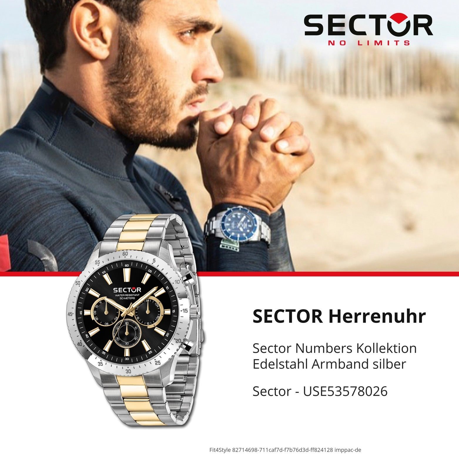 rund, mittel 37mm), Sector Herrenuhr (ca. Fashion-Style Herren Sector Armbanduhr Multifunktionsuhr Multifunkt, Edelstahlarmband,