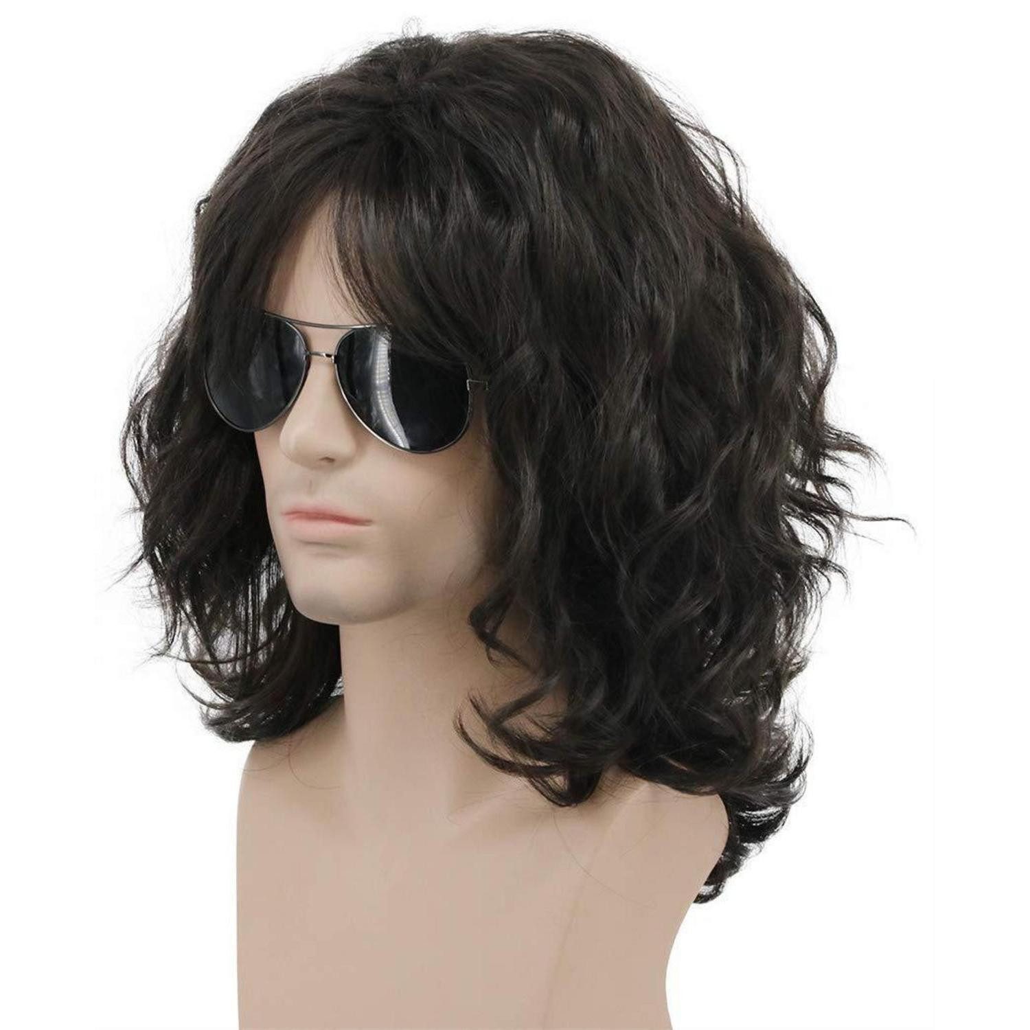Kostüm-Perücke Perücke Rocker 70er 80er Herren Damen lockig Halloween Dunkelbraun