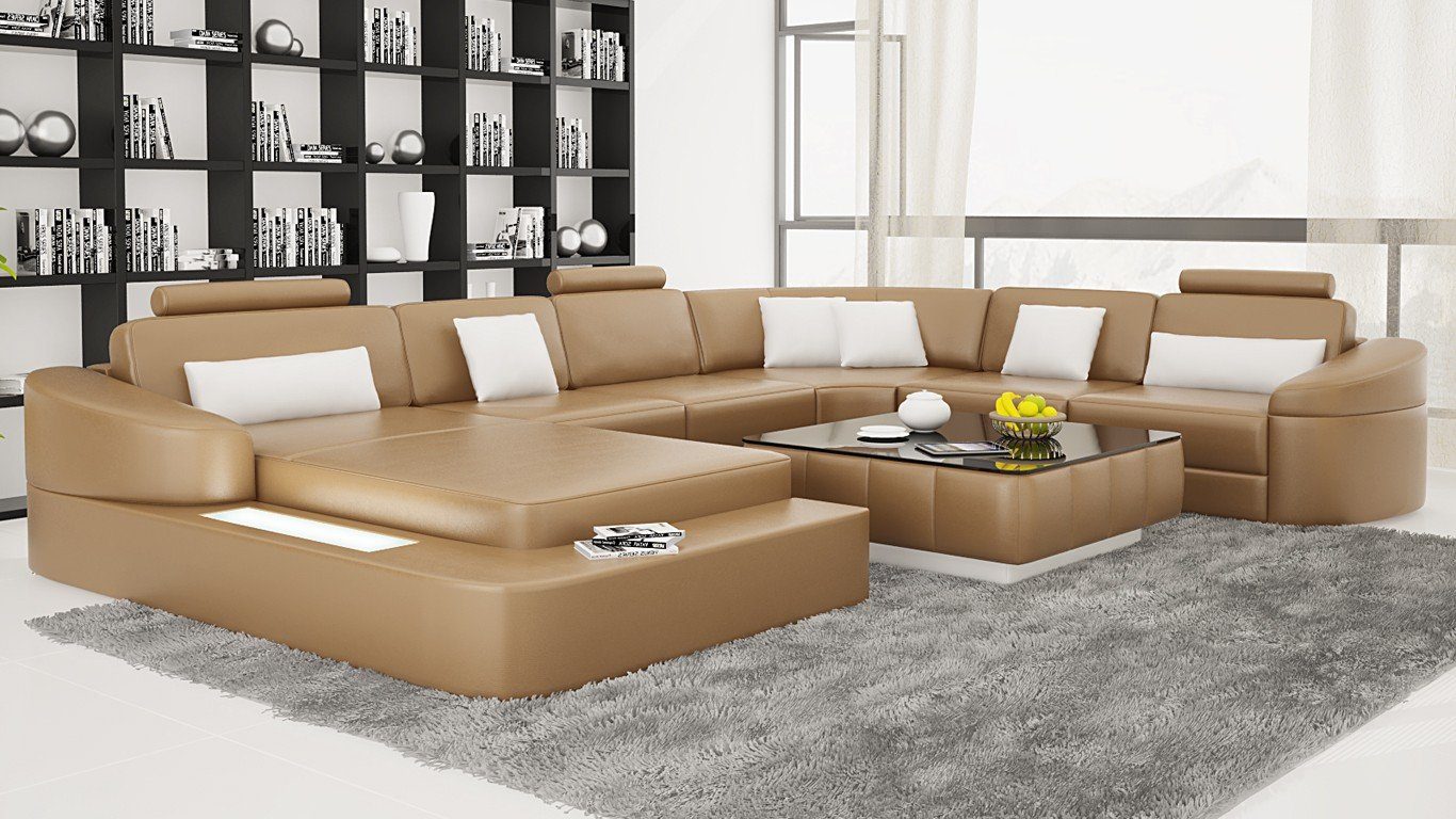 JVmoebel Ecksofa, Leder Modern Couch Wohnlandschaft Ledersofa Sofagarnitur Möbel Sofa Beige