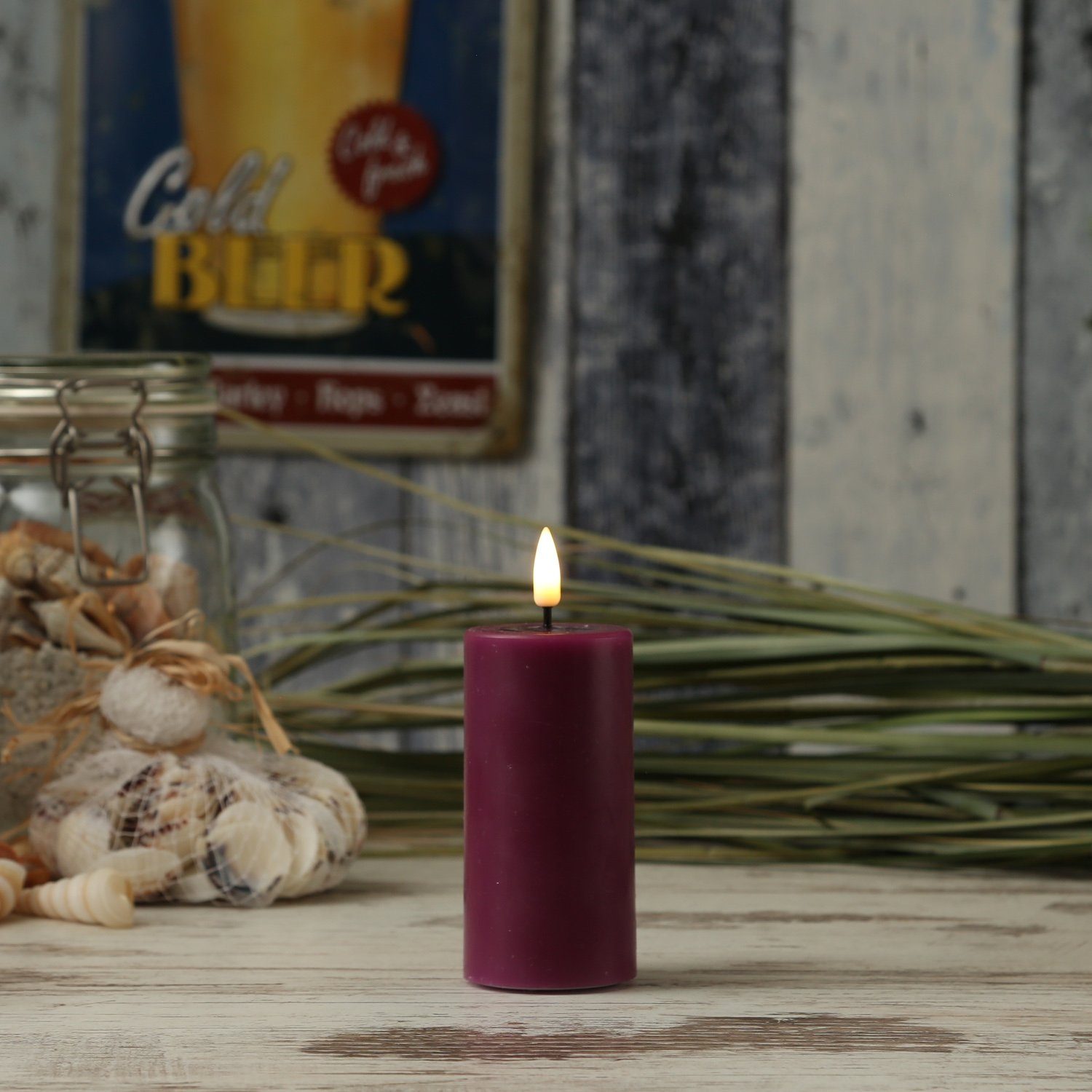 Deluxe Homeart LED-Kerze LED Kerze Mia Echtwachs 3D Flamme flackernd H: 10cm D: 5cm beere (1-tlg)