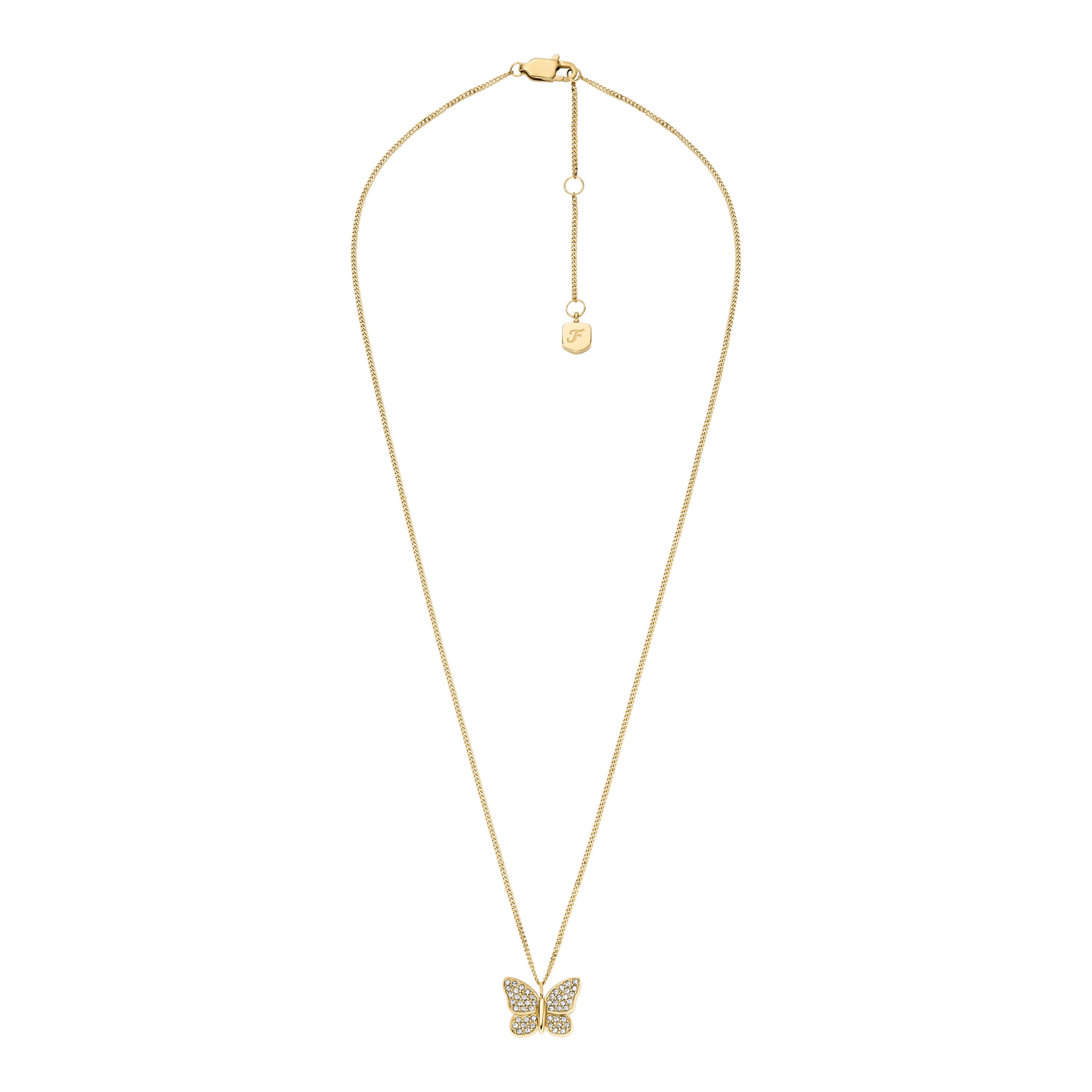 Fossil Kette mit Anhänger Schmuck Geschenk Edelstahl SUTTON Schmetterling, mit Glasstein