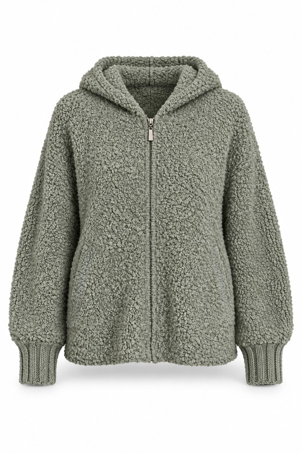 ITALY VIBES Plüschjacke - Kuschelige Teddy-Strickjacke mit Kapuze für Damen ONE SIZE - passend von Größe M bis XL