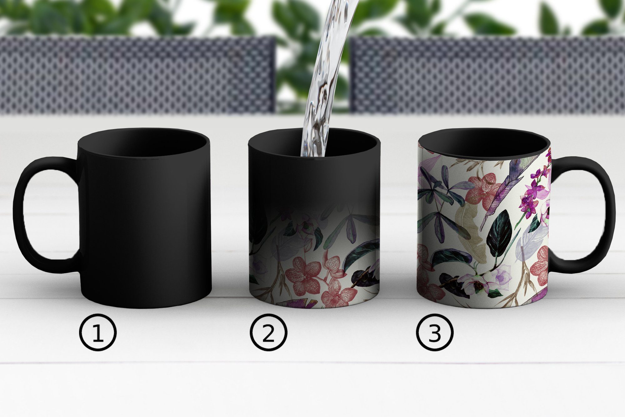 - Muster, Vintage Kaffeetassen, Teetasse, - - Dschungel Tasse Keramik, MuchoWow Blumen Farbwechsel, Geschenk Zaubertasse,