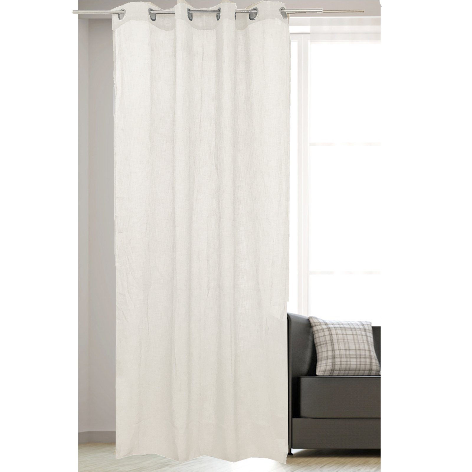 Vorhang Vorhang halbtransparent, 140x245cm, Ösen, Leinenoptik, Beige JEMIDI